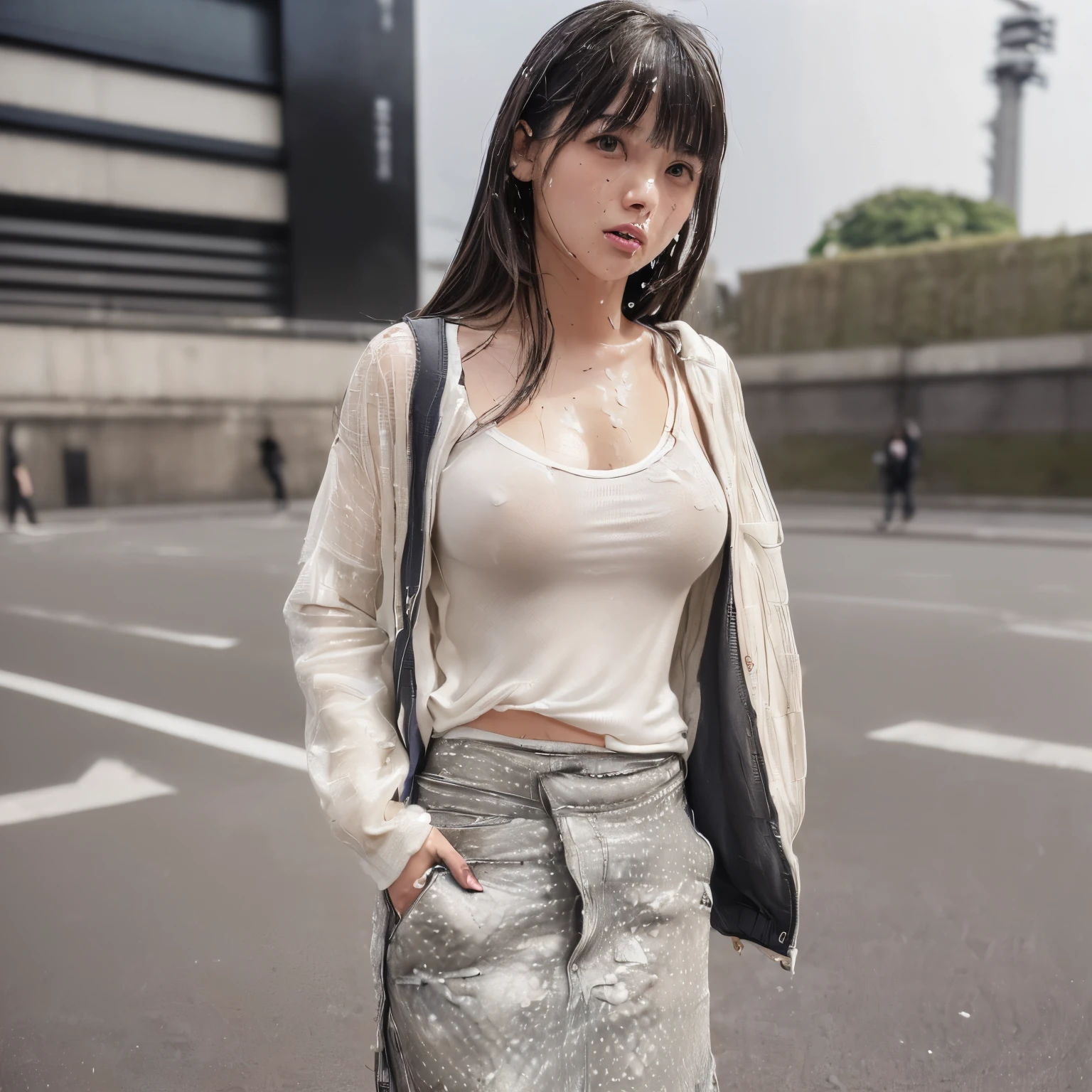 masterpiece, best quality, extremely detailed,(pretty girl:1.5),(modern girl:1.5),(realistic texture:1.8),(realistic detailed:1.4),(urban:1.5),(modern Tokyo:1.5),(charming:1.4),(girlish face:1.6),(casual clothes on:1.4),(charming clothes on:1.5),(enrolled at major university:1.3),(in tokyo:1.4),(a little plump body:1.2),(a little tiny height:1.2),(a little curvy legs:1.2),(a little short regs:1.2),(her clothes are unwashed too much:1.4),(wears chino pants or middle skirt:1.5),(she looks like japanese idol:1.2), ,(fully clothes on:1.4),(she is struggling against various libido so much:1.4),(japanese modern girl with girly clothes on:1.6),(massive cum get her clothes hardened far too much:1.5),(numerous cum in her throat:1.4),(fully casual clothes on:1.4),(she is unsanitary woman with fully clothes on:1.3),(she looks unusual smelly:1.7), (unwashed fully clothes on for one month:1.6),(be not allowed to change her clothes for one month:1.6),(unwashed same clothes on for one month:1.6),(numerous cum make her clothes hardened far too much:1.7),(marks for numerous cum on her clothes far too much:1.5),(traces for numerous cum on her clothes far too much:1.5),(viscously cum on her clothes to be solidified far too much:1.5),(numerous harf dry semen and cum on her clothes far too much:1.8),(she likes smelly too much:1.5),(fully clothes with numerous semen on:1.8)