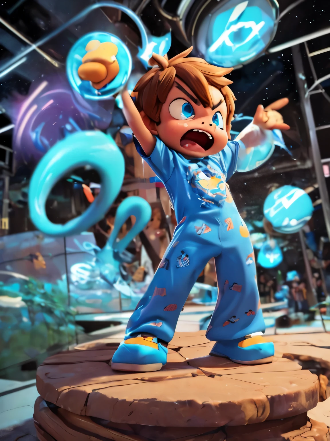 (((Comic Style, cartoon art))). TME0224 (((a angry kid, 4yo))), sideways, with arms crossed style , wearing a BLUE cat hero costume. Bad Boy Style . (((Abstract cosmic background))). highly detailed, detailed face, realistic, cinematic lighting, studio quality, professional, detailed face, intricate, vivid colors.