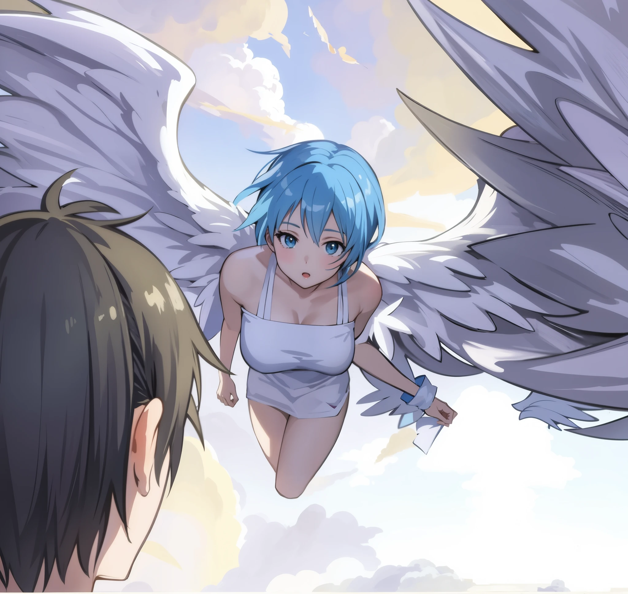 anime scene of a woman flying, garota bonita, sensual, garota sexy, cabelo azul