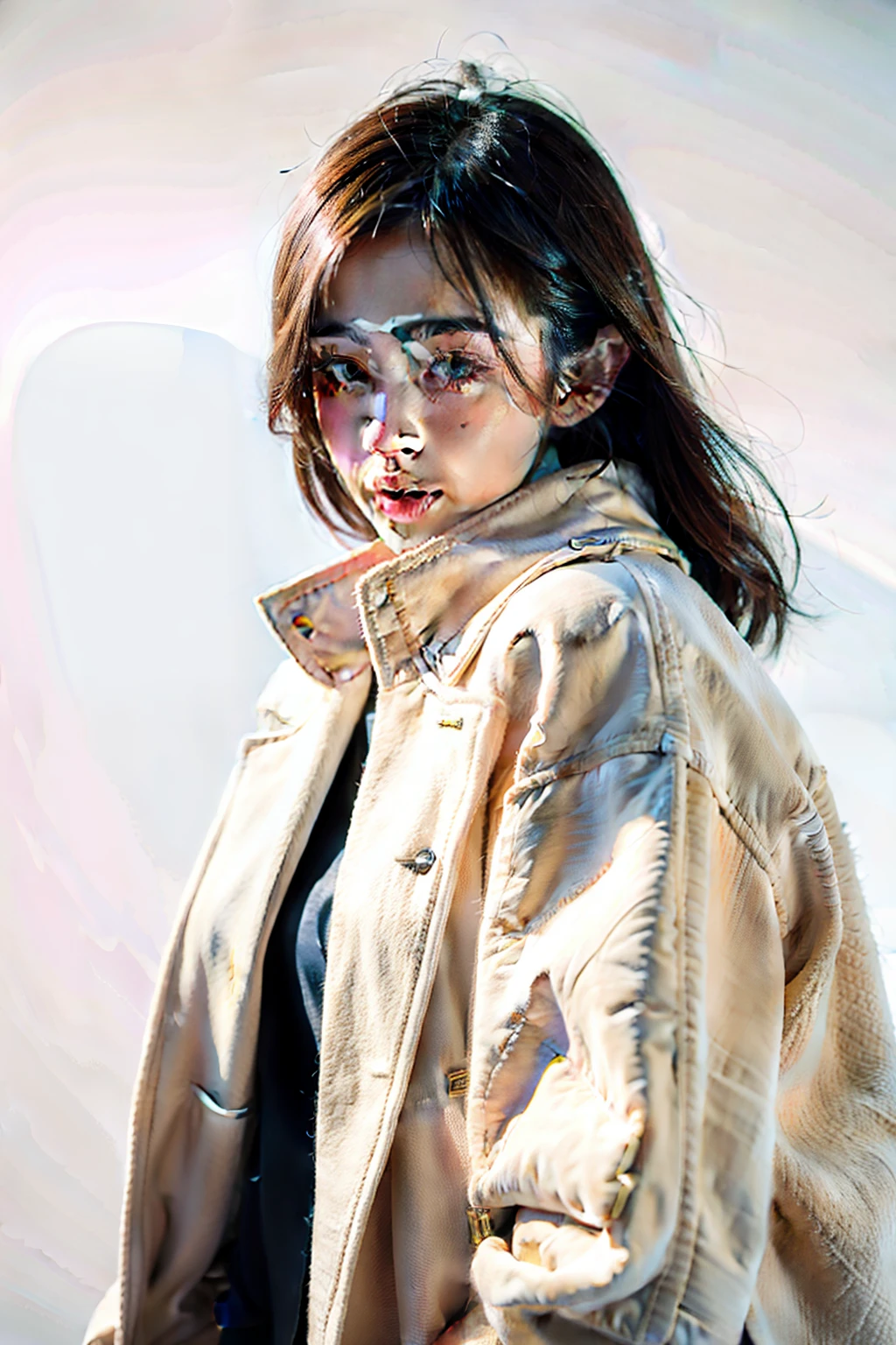 1 girl,coat,white background,