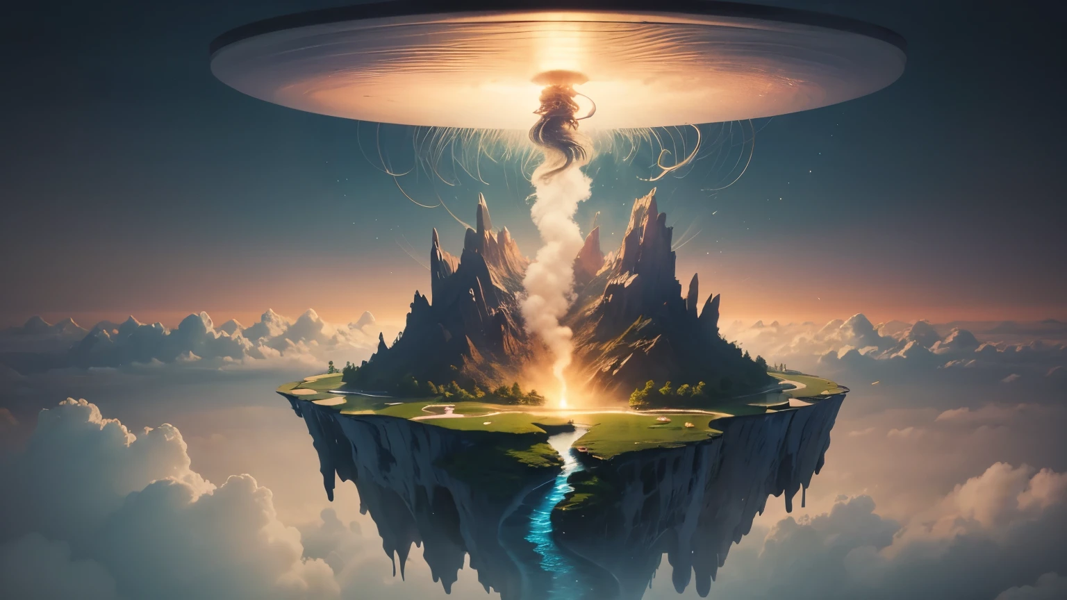 /imagine prompt: A surreal dreamscape with floating islands suspended in a pastel-colored sky, waterfalls flowing upwards into the clouds, and giant, floating jellyfish drifting lazily through the air, creating a sense of whimsy and magic, Paperwork, papercraft sculpture with LED lighting, --ar 16:9 --v 5