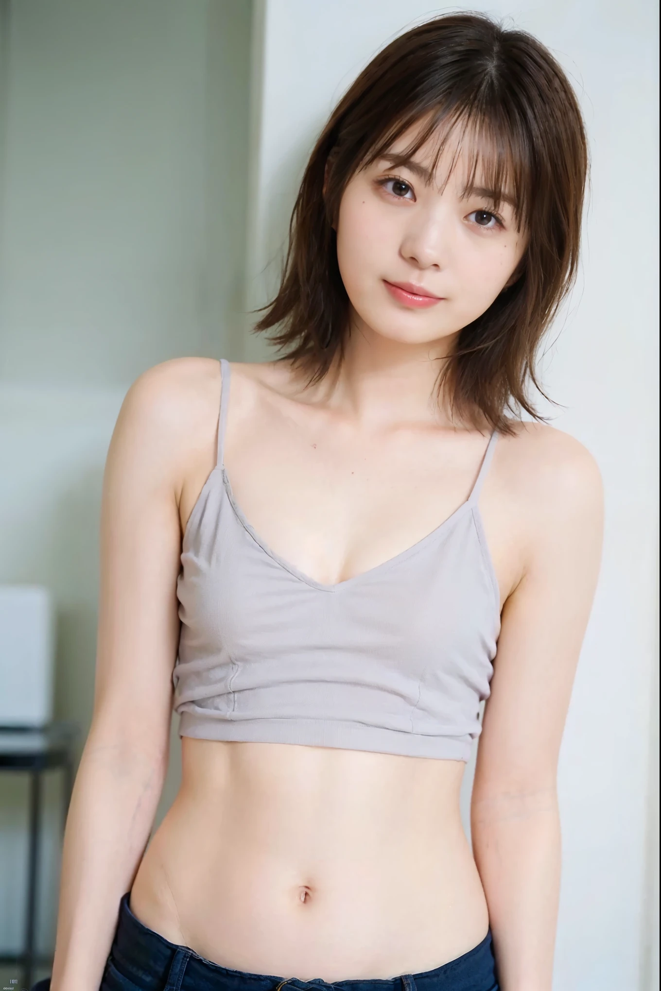 Hotel room, highest quality, Ultra-high resolution, (Realistic:1.4), One girl, In underwear,   (Short Hair:1), (Medium chest:1.2), View your viewers, close ,