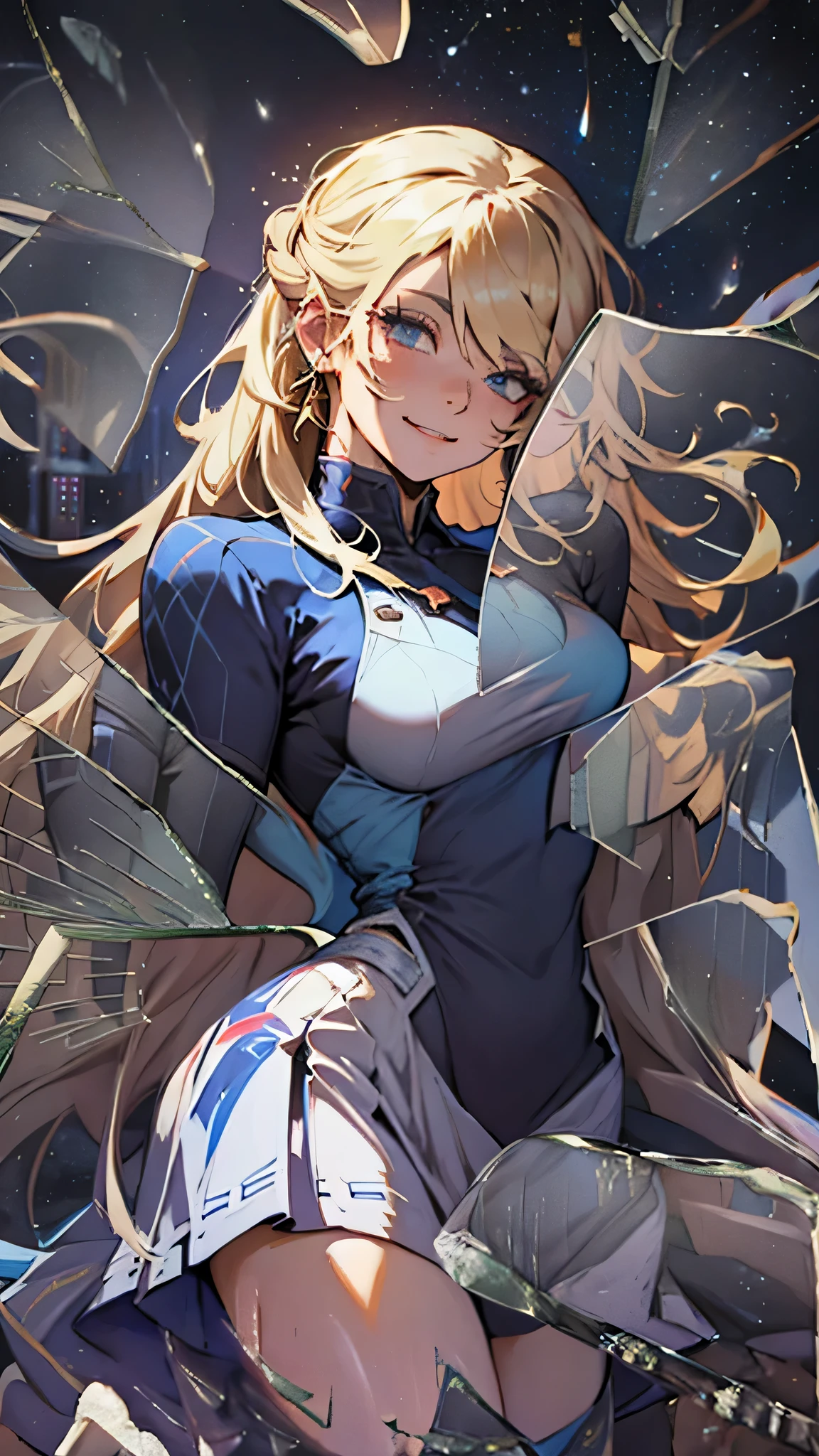 最high quality、best image quality、masterpiece、teenage girl((20-year-old、 By becoming、vest bust、medium bust,wide open breast tea、shining eyes, blonde hair、long hair、thin,highest valley、ponytail、bartender costume skirt、holding a wine bottle、smile、black gloves、chest holder、breastfeeding、leaning forward)),high quality、beautiful art、background((night bar))debris flies、Depth of written boundary、movie、visual art、perfect art、8k,genuine、