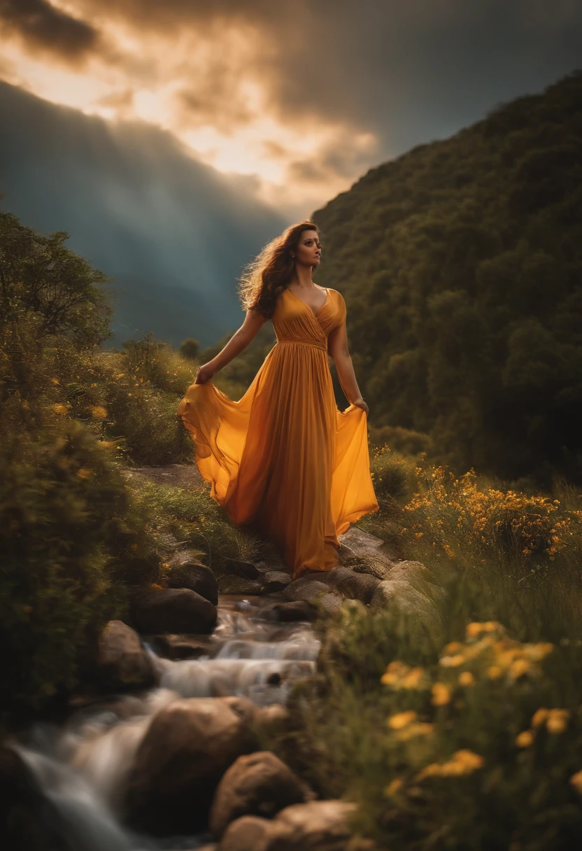 "Mulher no barco de madeira estilo de casa vintage com flores no cabelo, Fotografe em cenas lindamente detalhadas，bem iluminado. Images have realistic and highly artistic qualities, Semelhante a uma obra-prima. A mulher estava feliz, O fundo tem um fundo branco limpo, reminiscente de desenhos de adesivos."