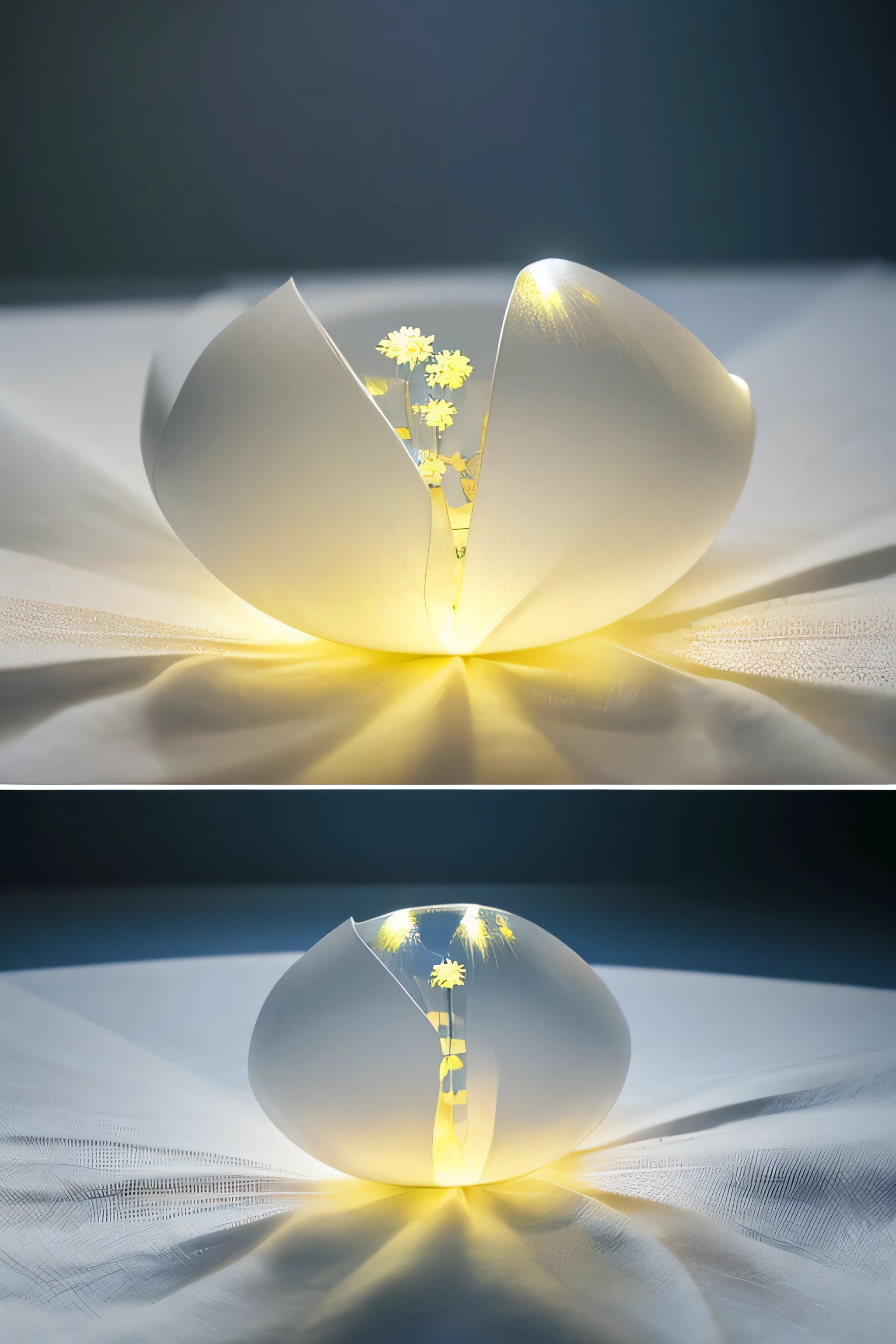pale and delicate expression　Very difficult　delicacy　The brightness hidden within　alien　beautiful colors　white　Microparticles　realistic　super reality　suspended particles　cellophane paper　covered with a thin translucent membrane　Extremely precise body　Semi-transparent and luminous