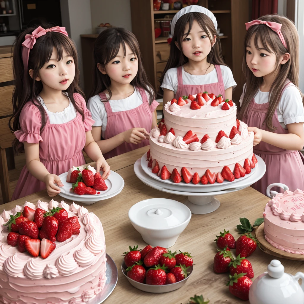 Strawberry cake and girls