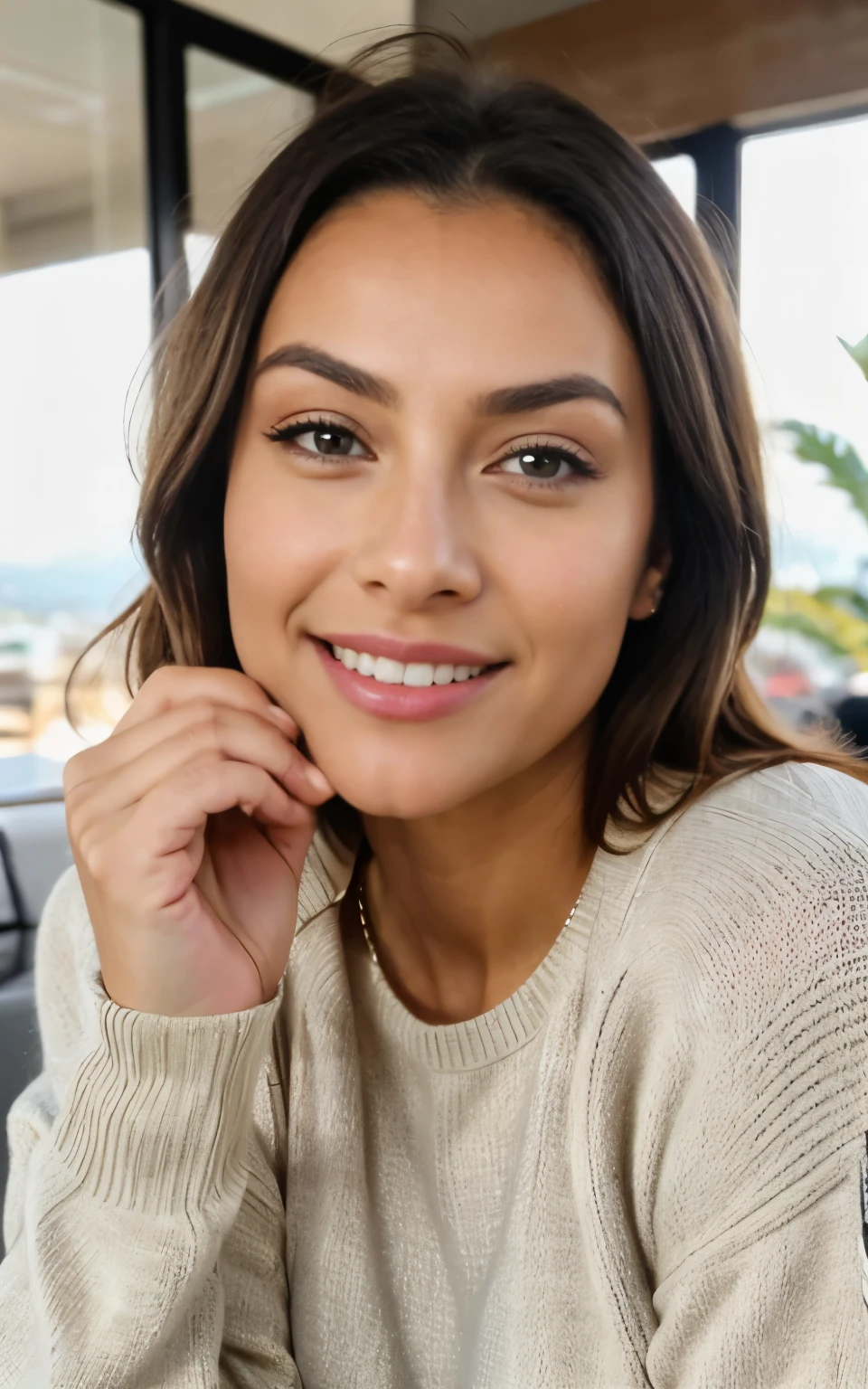 beautiful blonde wearing pink sweater (drinking coffee in a modern cafe at sunset), Muito detalhado, 21 anos de idade, rosto inocente, cabelos ondulados naturais, olhos azuis, high resolution, obra de arte, melhor qualidade, detalhes intrincados, altamente detalhado, sharp focus, pele detalhada, Realista skin textura, textura, olhos detalhados, profissional, 4k, sorriso charmoso, filmado em Canon, 85mm, profundidade superficial de campo, Cores Kodak Vision, corpo em forma perfeita, extremamente detalhado, foto_\(ultra\), photoRealista, Realista, Post-processing, maximum detail, rugosidade, Vida real, ultra Realista, fotorrealismo, fotografia, 8k hd, fotografia