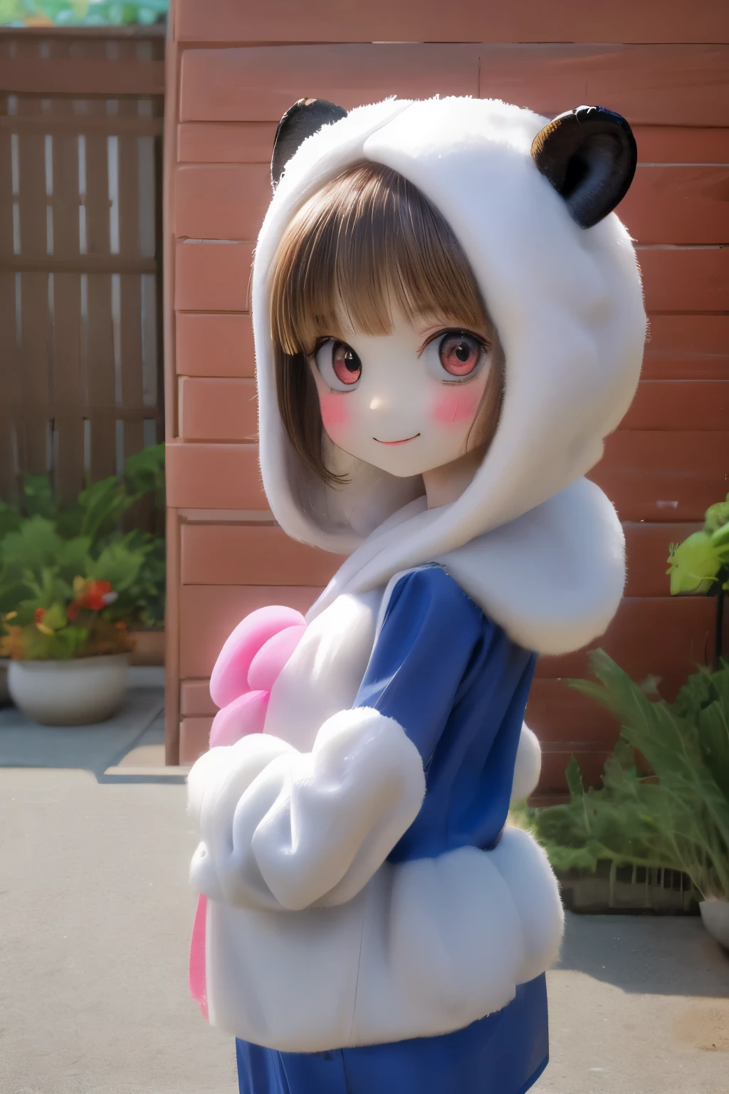 anime、Chibi girl wearing a deformed sheep costume、cute pose、smile、Take a photo from the side