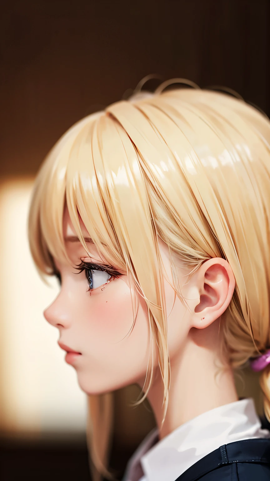 blonde、girl、blurred background、profile