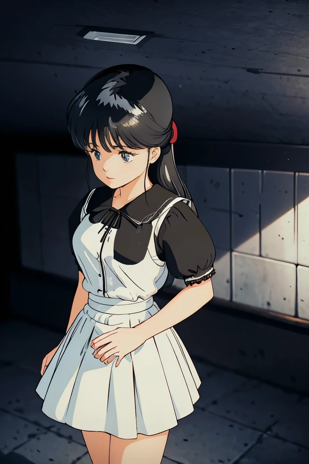 Girl seen from the floor, skirt, look from down, I can see mine, medium, ((The is very detailed)), (The details of the face are perfect), (The is very detailed的手), photorealistic image,white colors,a skirt,huge lace