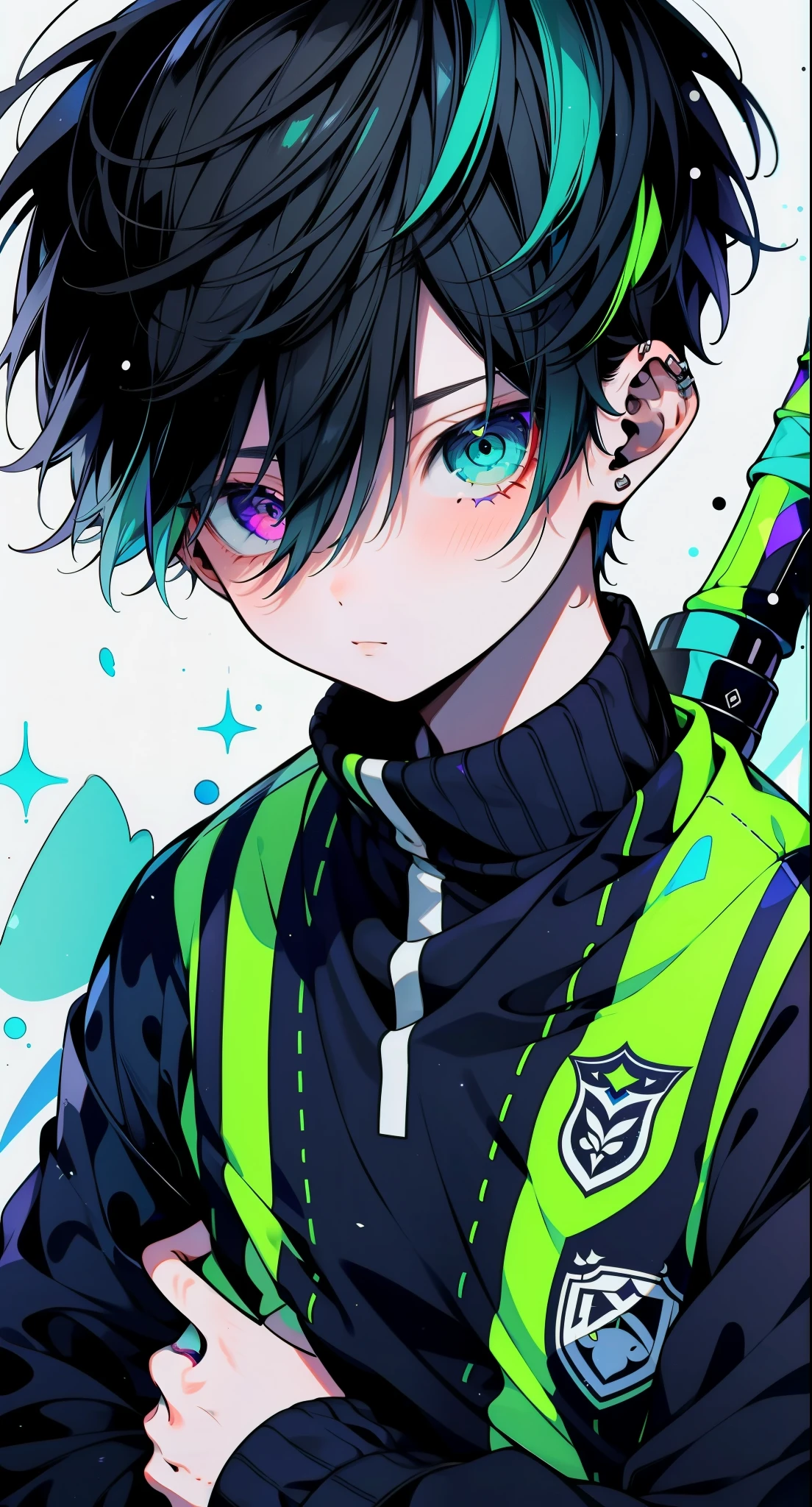 (1boy,masculino,(solo),aquamarine short hair),soccer uniform ,heterochromia , one eye green , one eye purple