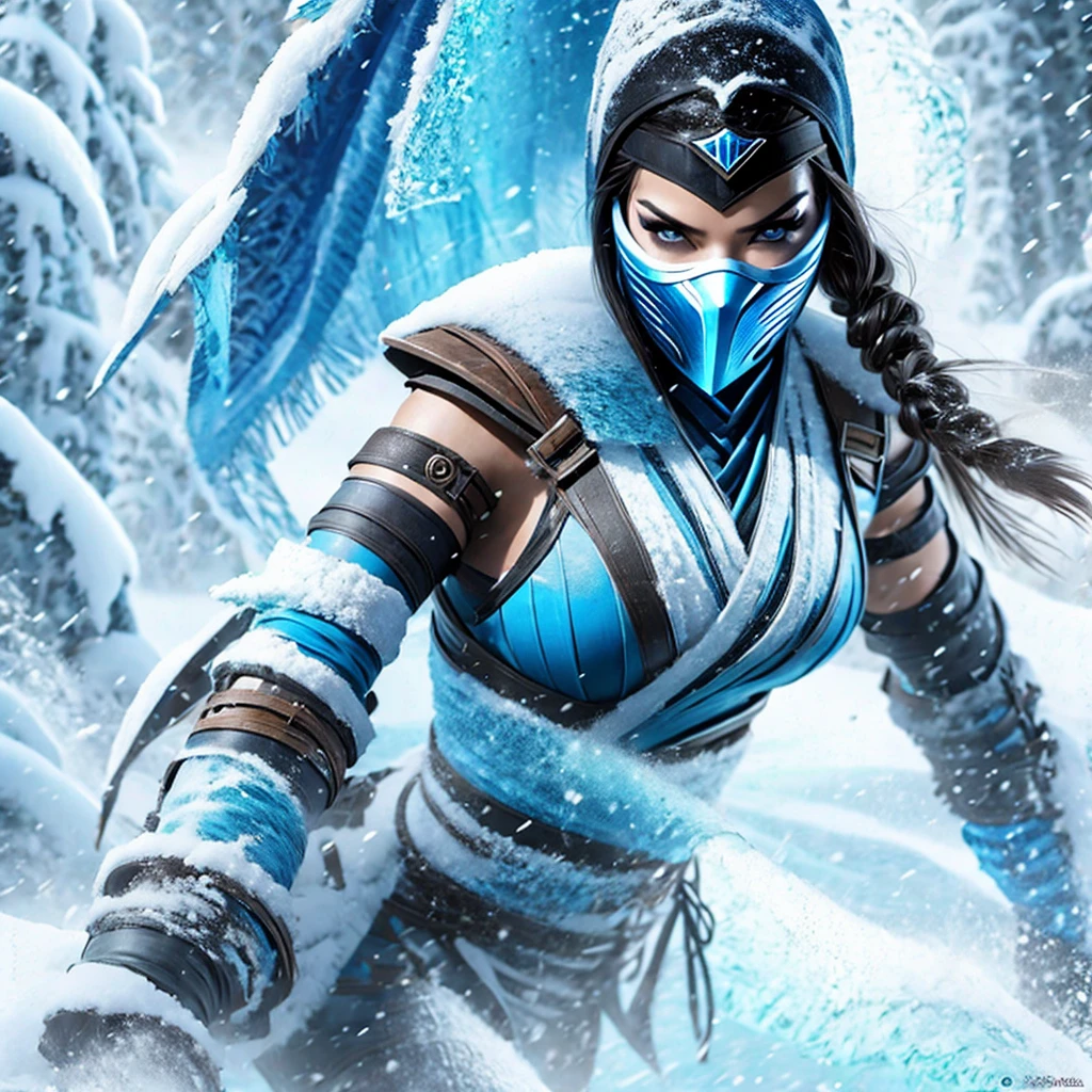 1girl, solo, Mortal Kombat's iconic character - Sub Zero as a woman