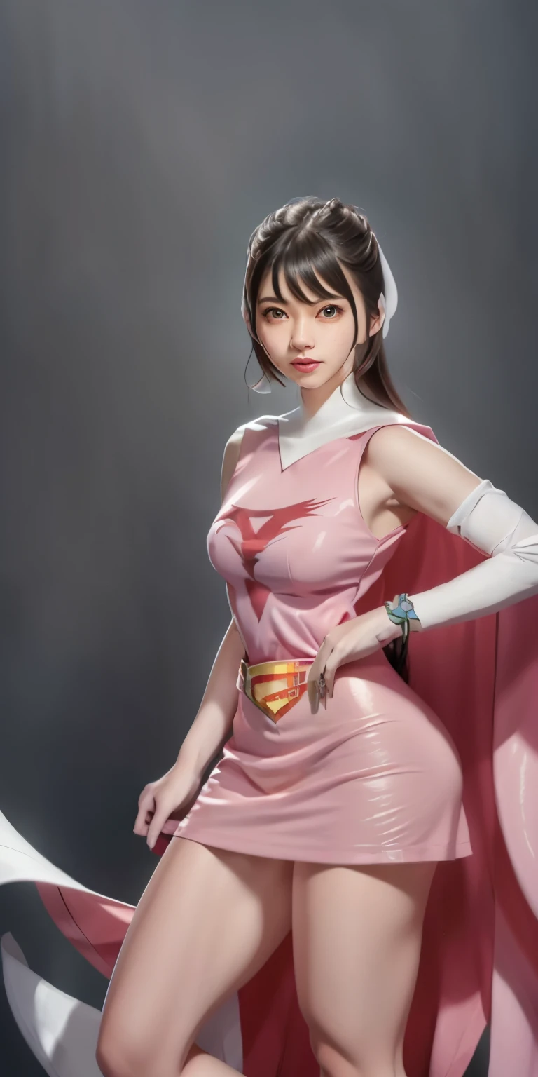 Highest image quality、real image、18-year-old美少女、ポニーテールbeautiful woman、beautiful sister、A woman wearing a pink dress and cloak is standing in front of a building, 18-year-oldの女の子,Jun the Swan、science ninja、white panties、beautiful woman、 As a retro-futuristic heroine, 18-year-old、As a retro-futuristic heroine, beautiful thighs、sheila, she - ra, anime female hero portrait, Portrait of a modern dharna, anime visual of super girl, super girl, official art, Dinah Drake, hironaka, Blowjob White Mecha Miniskirt