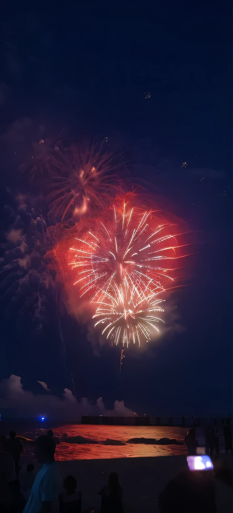 fireworkss are lit up in the sky over a beach, [ fireworkss in the sky ]!!, fireworkss, fireworkss in background, fireworks, fireworkss in the background, fourth of july, fireworkss on the background, Pixel, fireworks smoke trails, beautiful,, celebrate, author：Stefan Gilowski, Owen Bowie，Lantern Festival，fireworks，Gorgeous，OK，HD，4k，Photographic grade