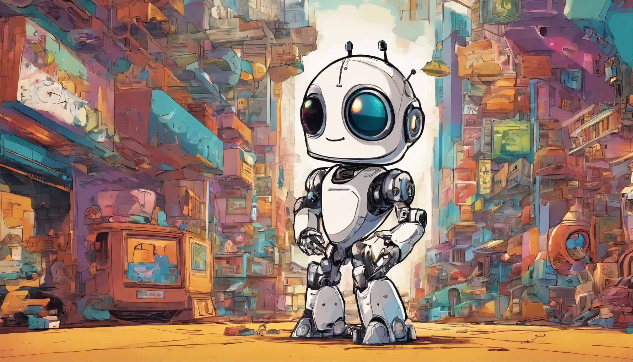 wide vision, ultra realista, altamente detalhado, pintura digital, arte conceitual, suave, sharp focus, tiro grande angular , Two robots high-fiving, while a human looks on confused, holding a dictionary titled "AI Language for Dummies, babysitter, cute , with a cute baby , There is a cute robot standing in the future city play with a cute baby, which is a very cute robot, cute elaborate epic robot, beautiful robot character design, Kid Robot, Portrait of a futuristic robot, robotic mixed with organic, Future Robot, humanoid character, concept robot, White Robot, robot concept art, Steampunk Robot ,wall-E, masterpiece,extreme detailed,top quality