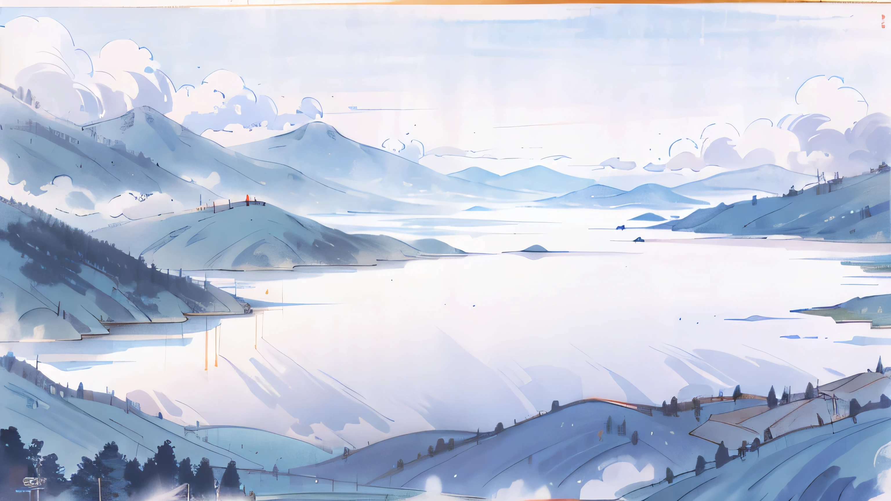 mist blue,((Calm lake)),Chinese wind mountain,mist,The moonlit night is hazy,landscape painting,