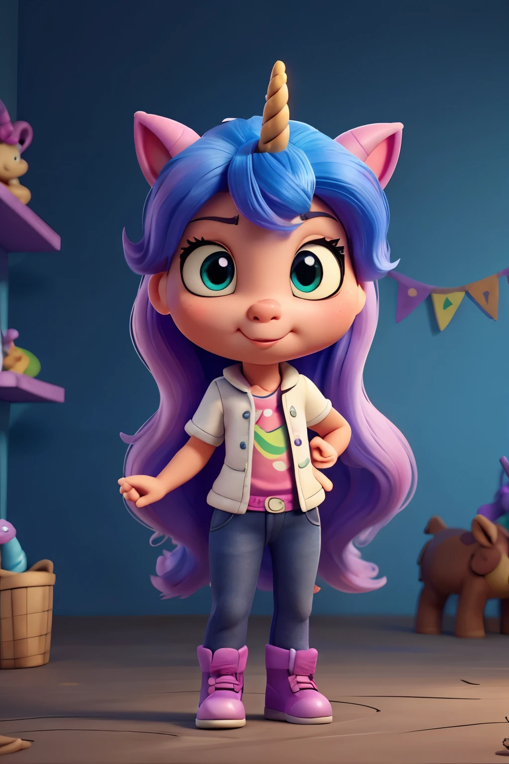 cartoon unicorn with blue hair and a black horn, (((pout, pucker))) unicorn, white unicorn, unicorn from the tusk movie, blue unicorn, a unicorn, 3 d cavalo pet shop, unicorns, unicorn horn, bonitinho digital art, bonitinho 3 d render, bonitinho cartoon character, Chibi, bonitinho character, personagem toonix, anthropomorphic mare, my little Pony, bonitinho (((movimento)))
