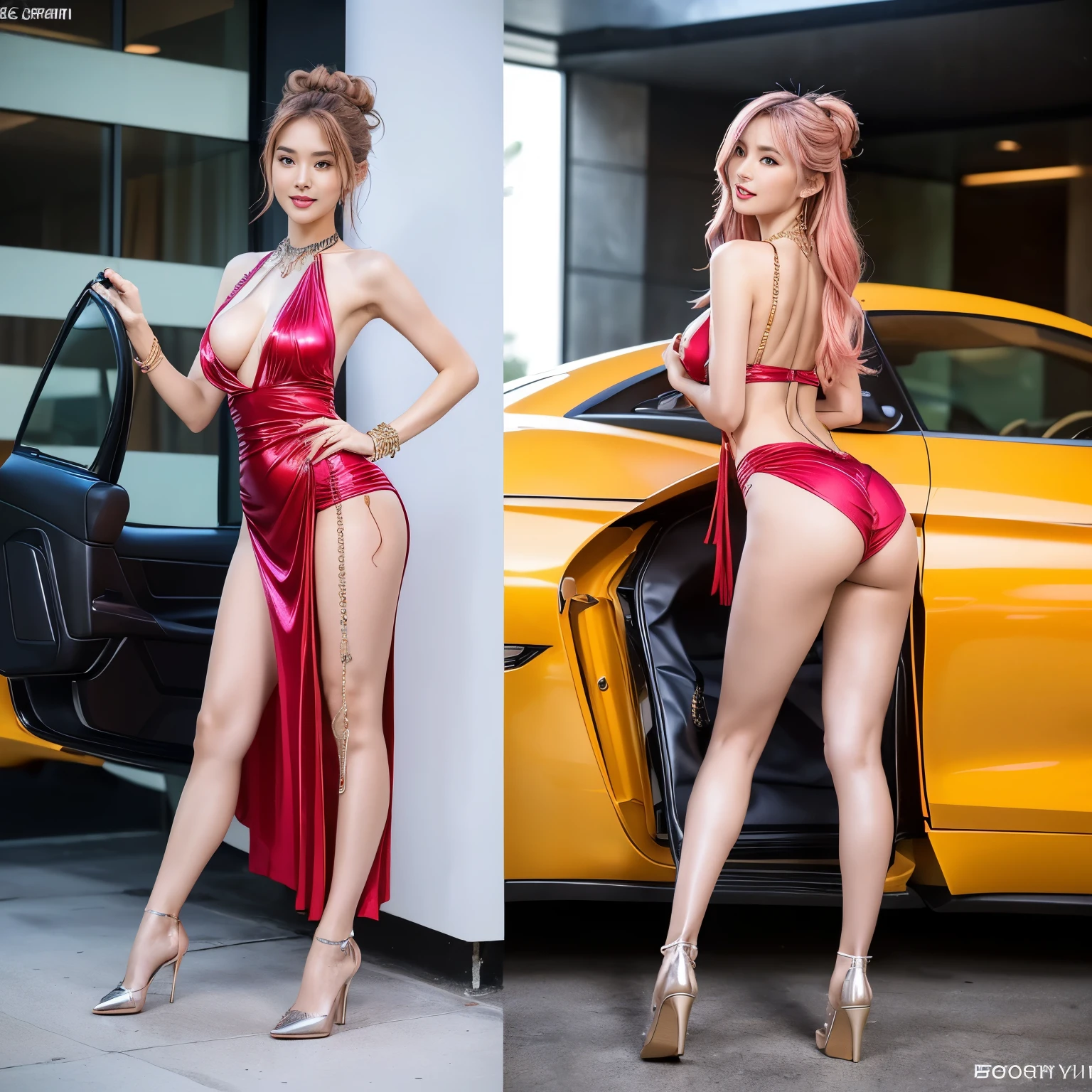 ((realistic)),(realistic shadow),((realistic skin texture)),(asian Chinese beautiful face),((Chinese sexy face)),((Chinese very sexy model)),((masterpiece)), (detailed), perfect face,(big boob),(very exotic sling high Cut dress),((big booty)),((very sexy pose)),((very sexy outfit)),(very exotic outfit),((full body)),exotic pose,(thin),((very sexy long legs)),((beautiful legs)),(slim),skinny,((very sexy shiny high heels)),((seduce)),aespa karina winter,((long hair many color)),((very hot young )),((shiny color full tight sexy long dress)),(tiny g-string),(many color long hair),((nipple slip)),((boob flash)),((tits slip)),(teasing pose),(horny smile),(lace tights),(sexy bracelets),((luxury necklace)),((very sexy emotional face)),((boob slip)),((show tits)),((full stand models)),((sexy tight slit long dress)),((exotic slit dress)),((very long long hair)),(looking at viewer),(looking at viewer),(sexy belly),(pink hair),(orang hair),(luxury handbags),(carry handbag),(sexy waist chain),(pose at motor show background),(messy bun hairstyle),(bangs hairstyles),(random exotic pose)