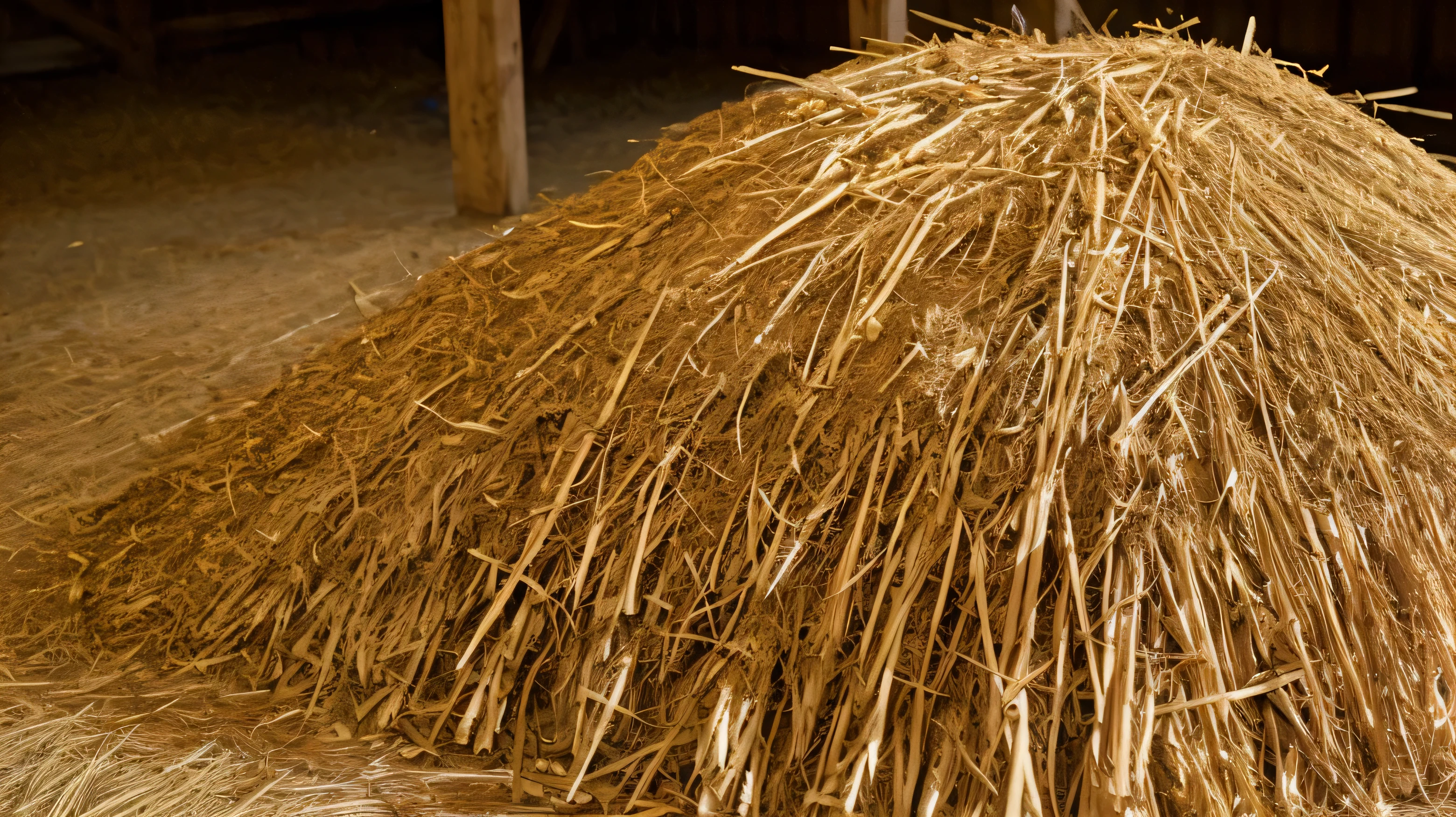barn、A pile of roughly piled straw、High resolution、