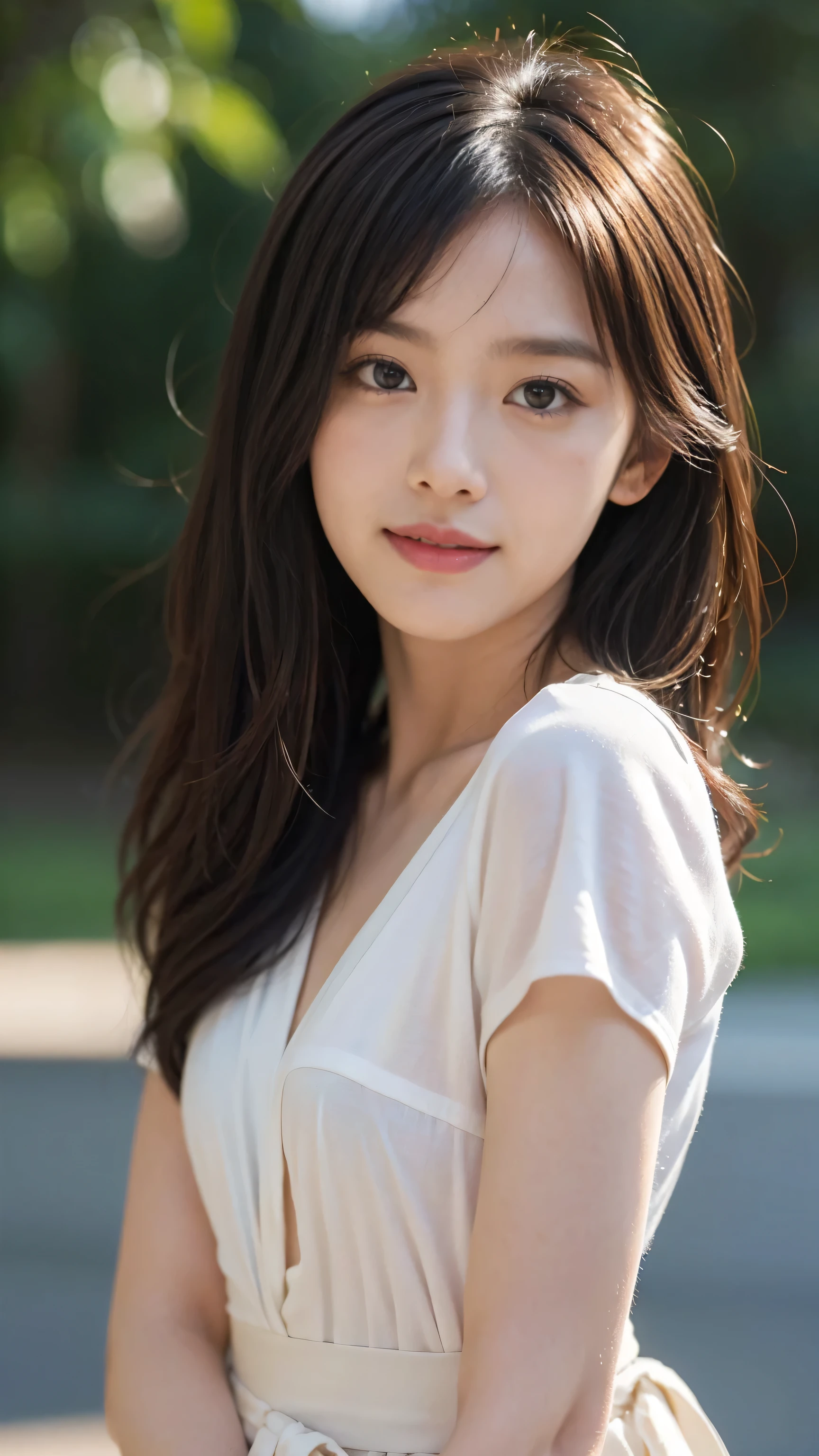 (8k, highest quality, masterpiece: 1.2), Super detailed, super resolution, (realistic, realistic photo: 1.37), portrait, High resolution RAW color photo, professional photos, High resolution and beautiful, High resolution, 8k image wallpaper, amazing details, huge file size, high detailed beautiful girl, Super detaileded face, very fine eyes, Very fine skin, とてもthin指, very small nose, Highly detailed detailed mouth, perfect anatomy, tight background, realistic lighting, light shines on your face, 1 girl, (20:1.2), 20 generations, cute girl, realistic body, glowing skin, because I'thin, black hair, cute, cute face, lively face, delicate eyes, source order, looking at camera, ((positive)), (Fair skin), waist shot, bangs, round face, close up of face, enchanting smile, full blush, curly hair, ribbon, cinematic lighting, highest quality