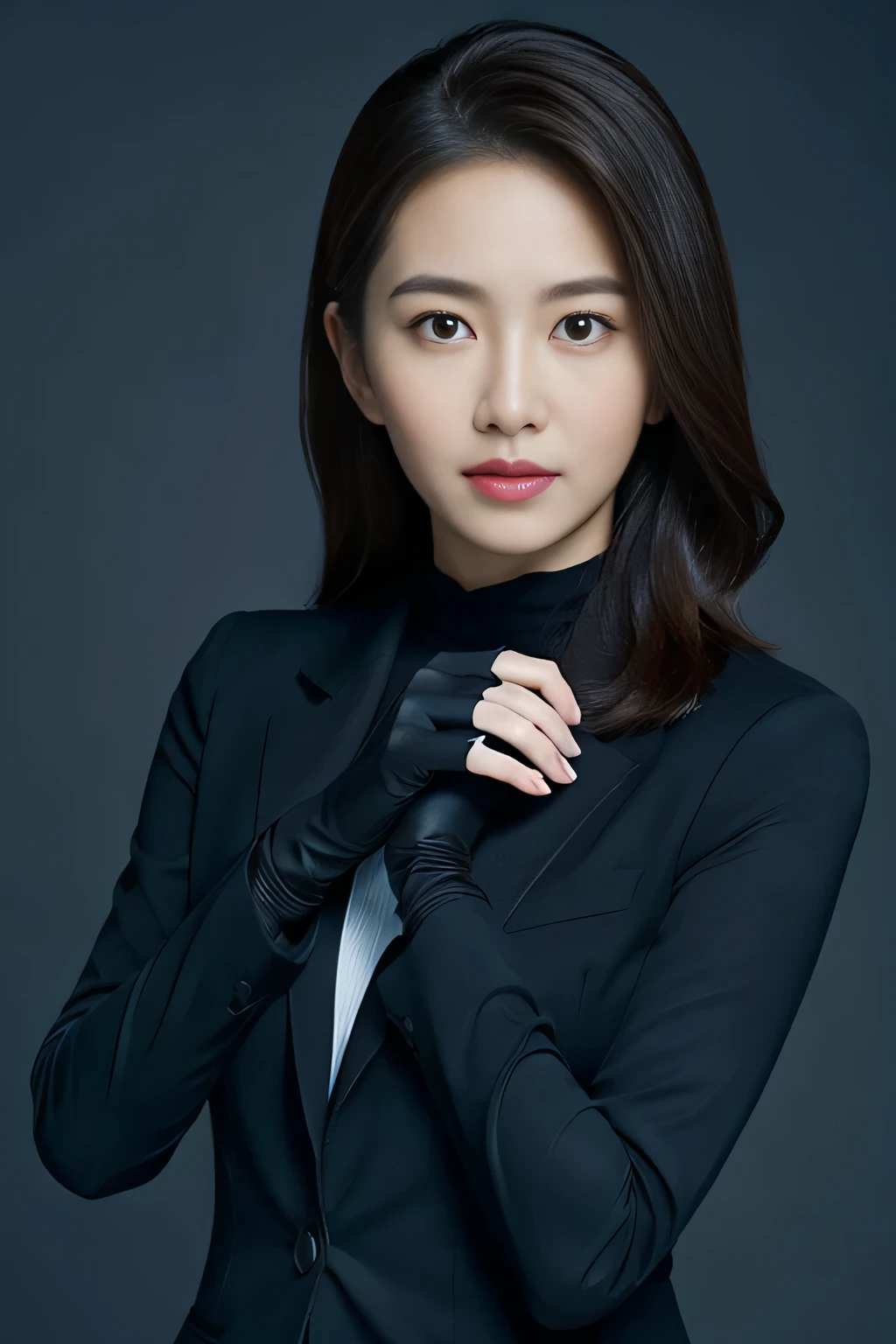 best image quality、超A high resolution、1 girl、beautiful face、Wearing a tight suit with long sleeves、long gloves