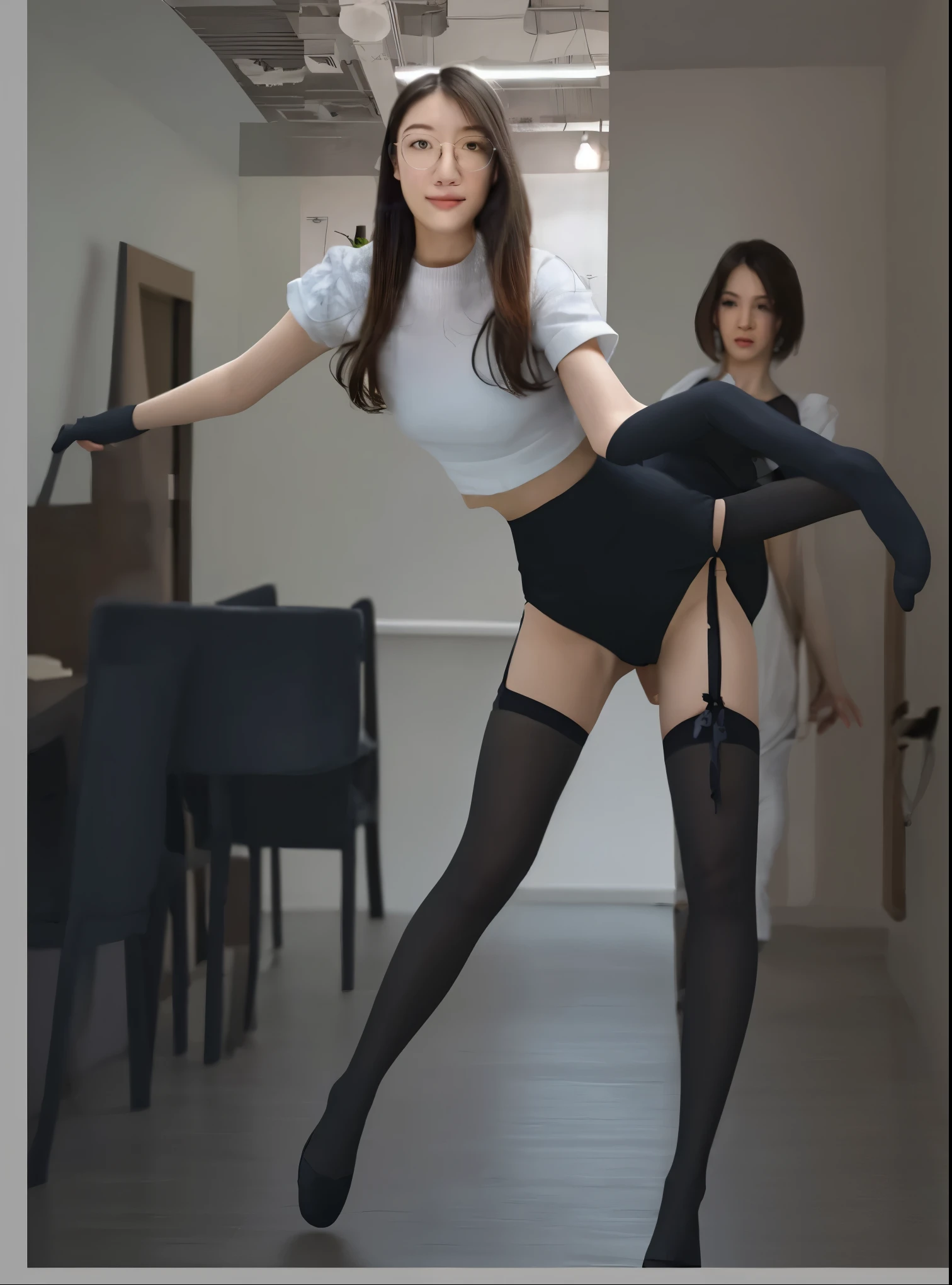 Dancing in black stockings