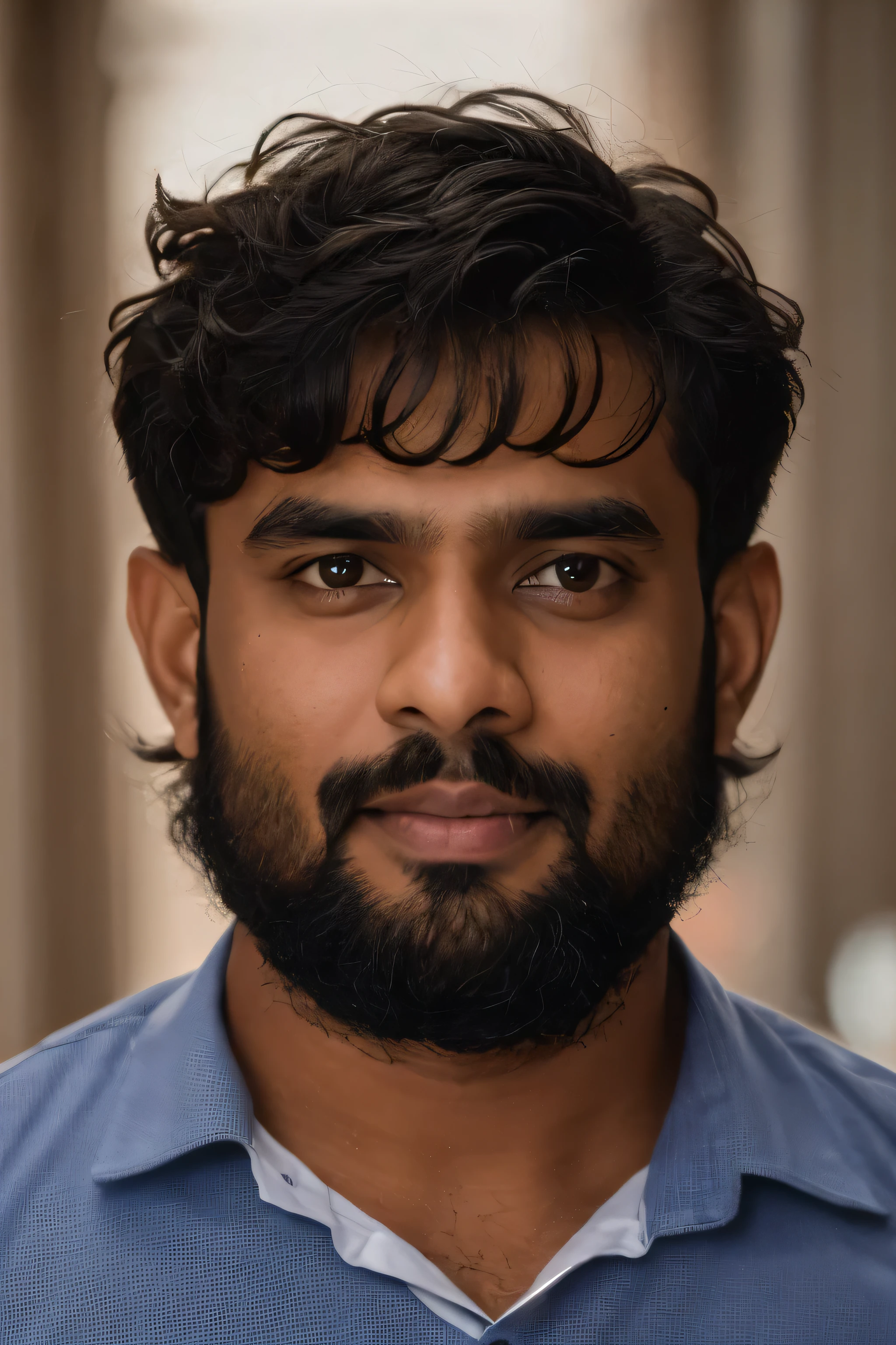 there is a man with a beard and a blue shirt, jayison devadas, vinayak, headshot profile picture, professional profile picture, headshot photo, portait photo profile picture, professional picture, johnatan wayshak, jayison devadas style, journalist photo, profile pic, headshot photograph, riyahd cassiem, with a small beard, profile picture