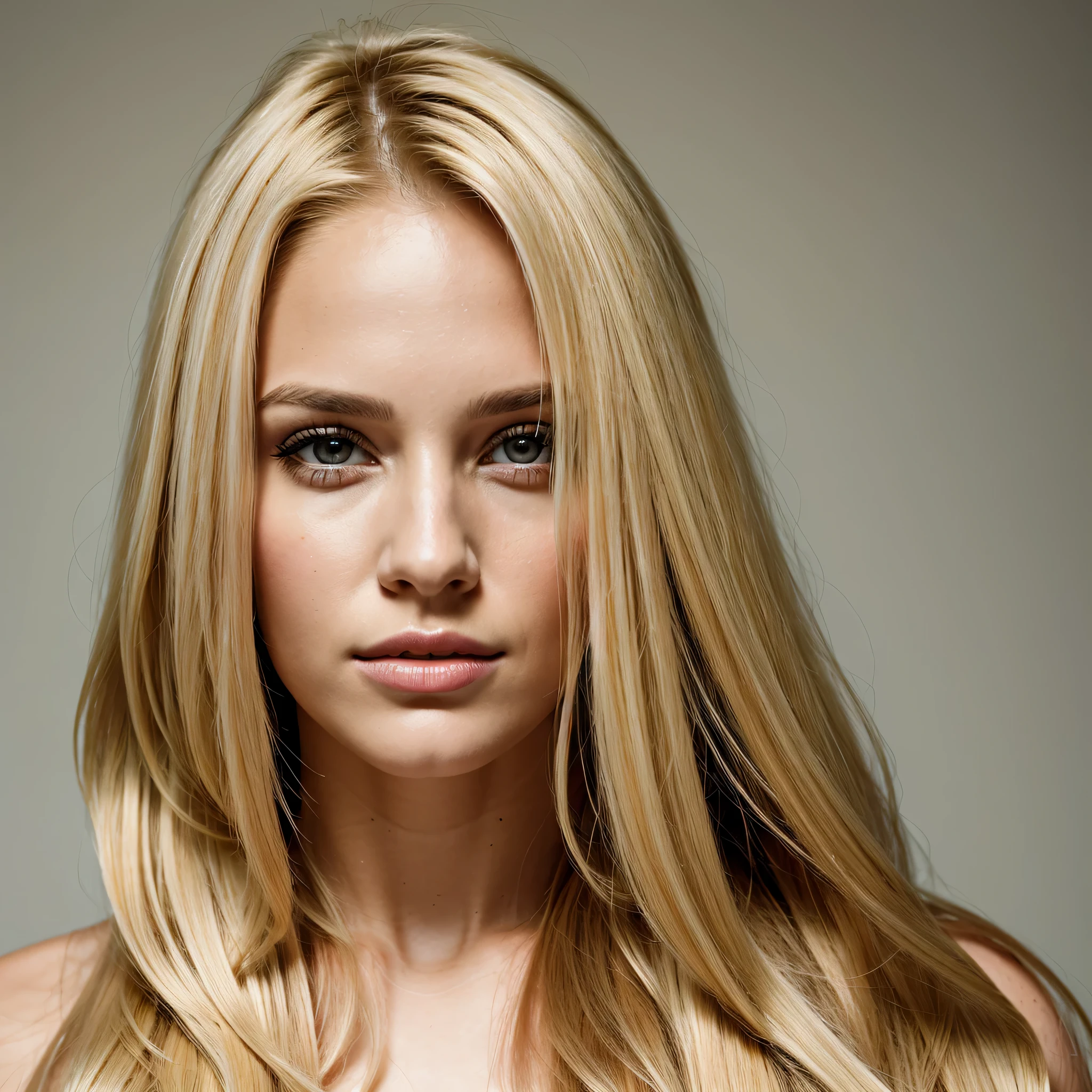 retrato de uma mulher de 32 anos, loiro, Cabelo longo e liso