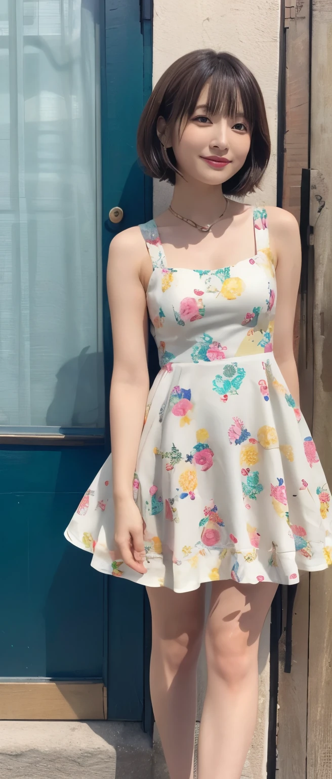 neat idol、whole body、good style、、、Trump pattern mini dress、colorful short hair、