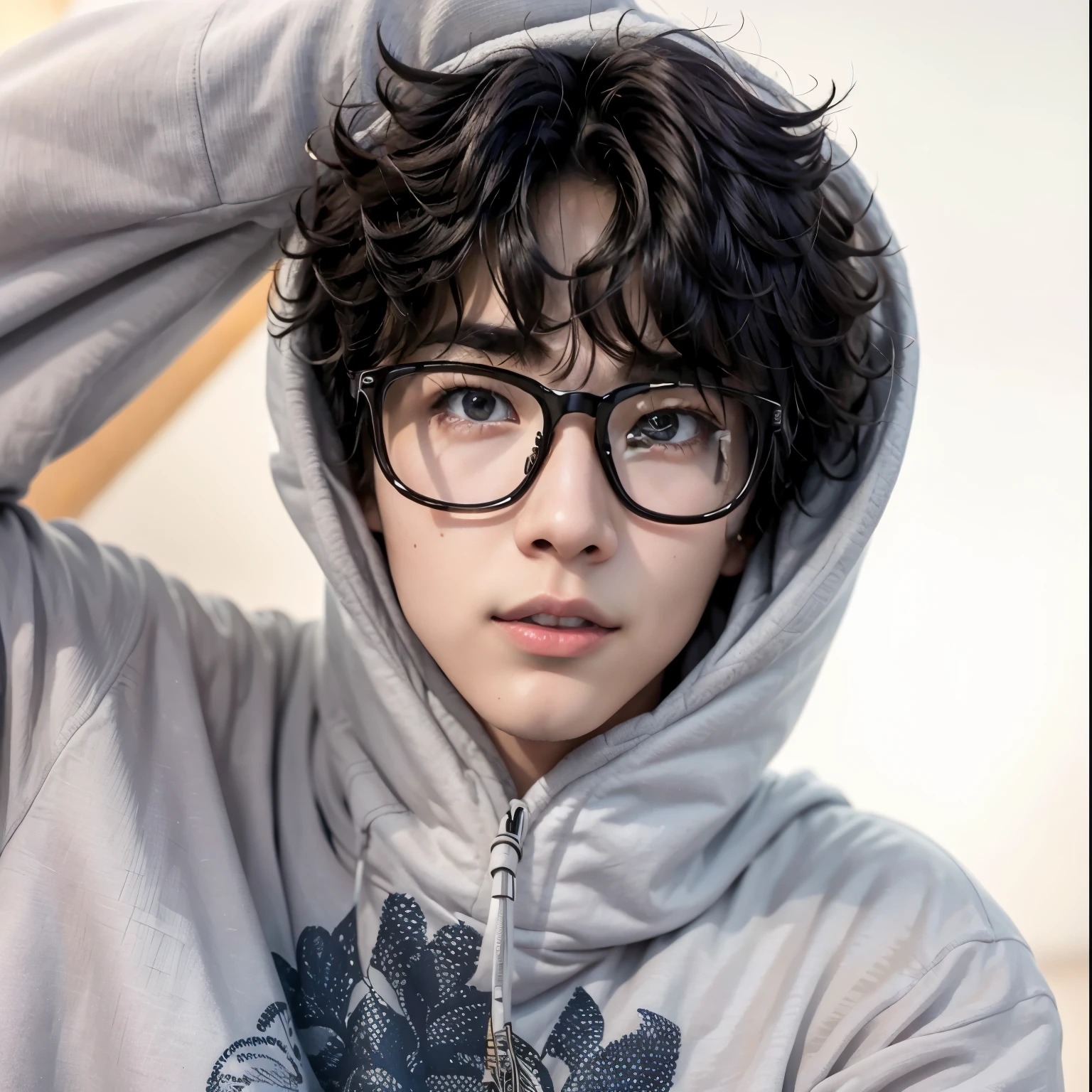there is a young man wearing glasses and a hoodie, finn wolfhard, male ulzzang, jinyoung shin, cai xukun, headshot profile picture, sakimichan, jung jaehyun, xqc, with glasses, profile pic, taejune kim, bladee from drain gang, yanjun chengt, 1 7 - year - old boy thin face