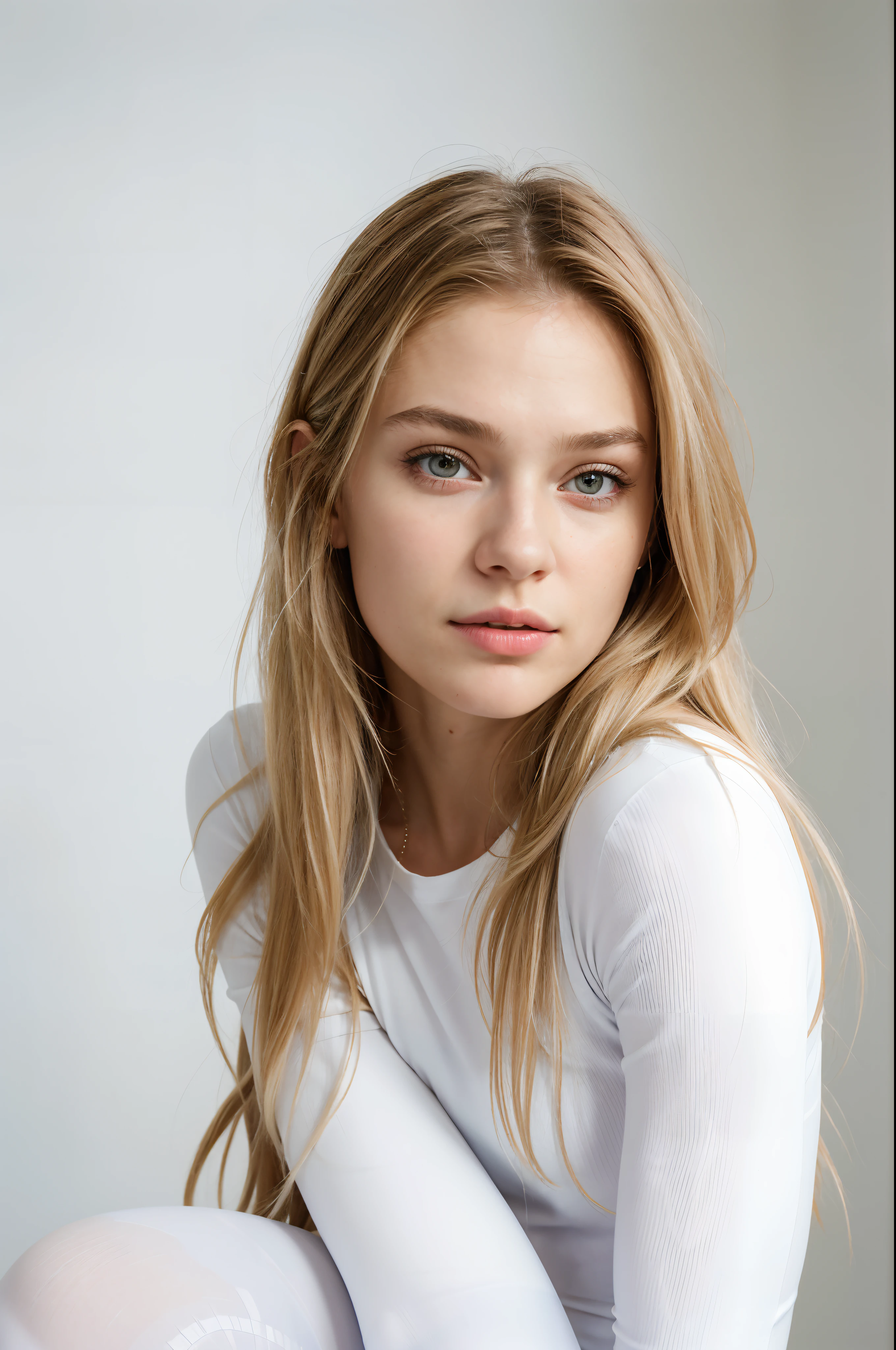 (Obra maestra), (Mejor calidad:1.0), (ultra high resolution:1.0), retrato, 1 chica, Detallado hermoso, enfoque facial, chica poco femenina, flaco, cabello muy largo, cara de noruega, Fondo de pantalla 8K, (cabello blanco y colorido), mujer hermosa,  constituir, leggings ajustados, cuerpo completo