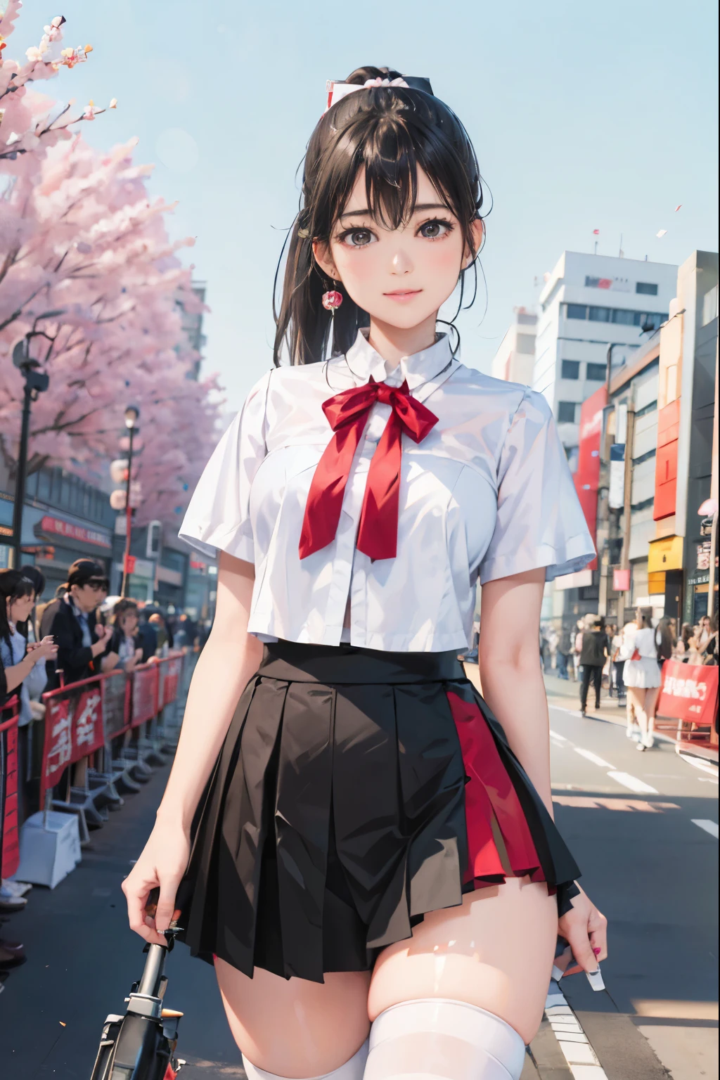 Japan riding a bike,mini skirt、white panties、ponytail、beautiful thighs、her knees are up、I can see white pants.、Beautiful panties、beautiful girl、beautiful woman、beautiful woman、con hentai、Beautiful panties、beautiful thighs、beautiful girl、beautiful woman、Happy!!!, , motorcycle,[ realistic pictures ]!!, High resolution,