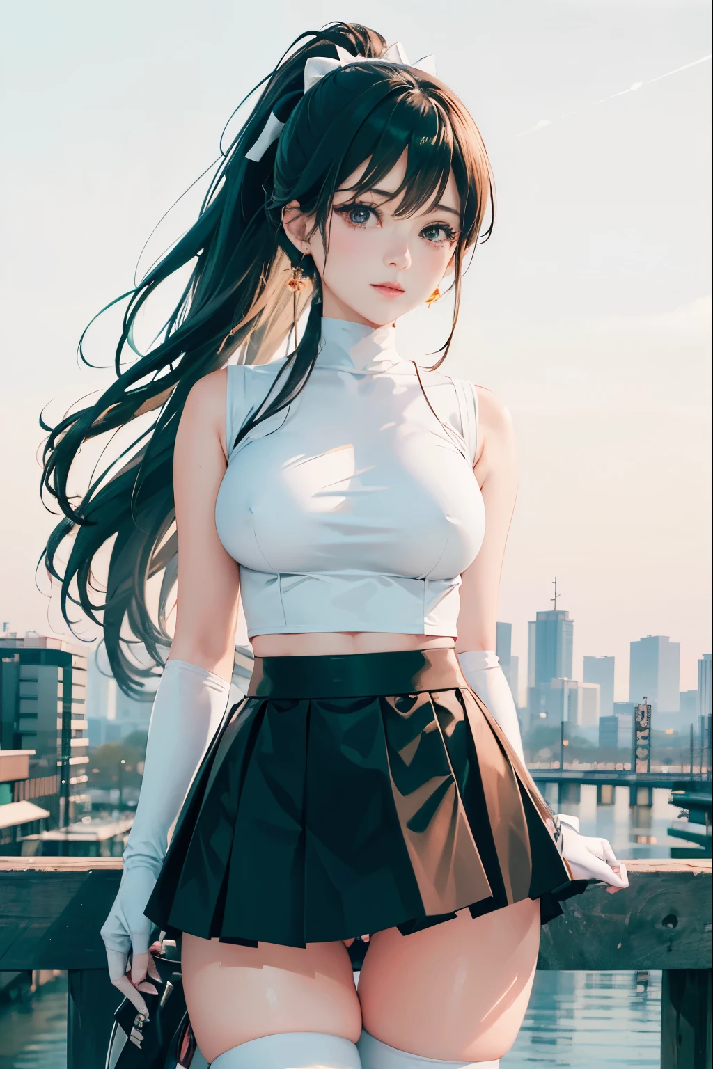 Japan riding a bike,mini skirt、white panties、ponytail、beautiful thighs、her knees are up、I can see white pants.、Beautiful panties、beautiful girl、beautiful woman、beautiful woman、con hentai、Beautiful panties、beautiful thighs、beautiful girl、beautiful woman、Happy!!!, , motorcycle,[ realistic pictures ]!!, High resolution,
