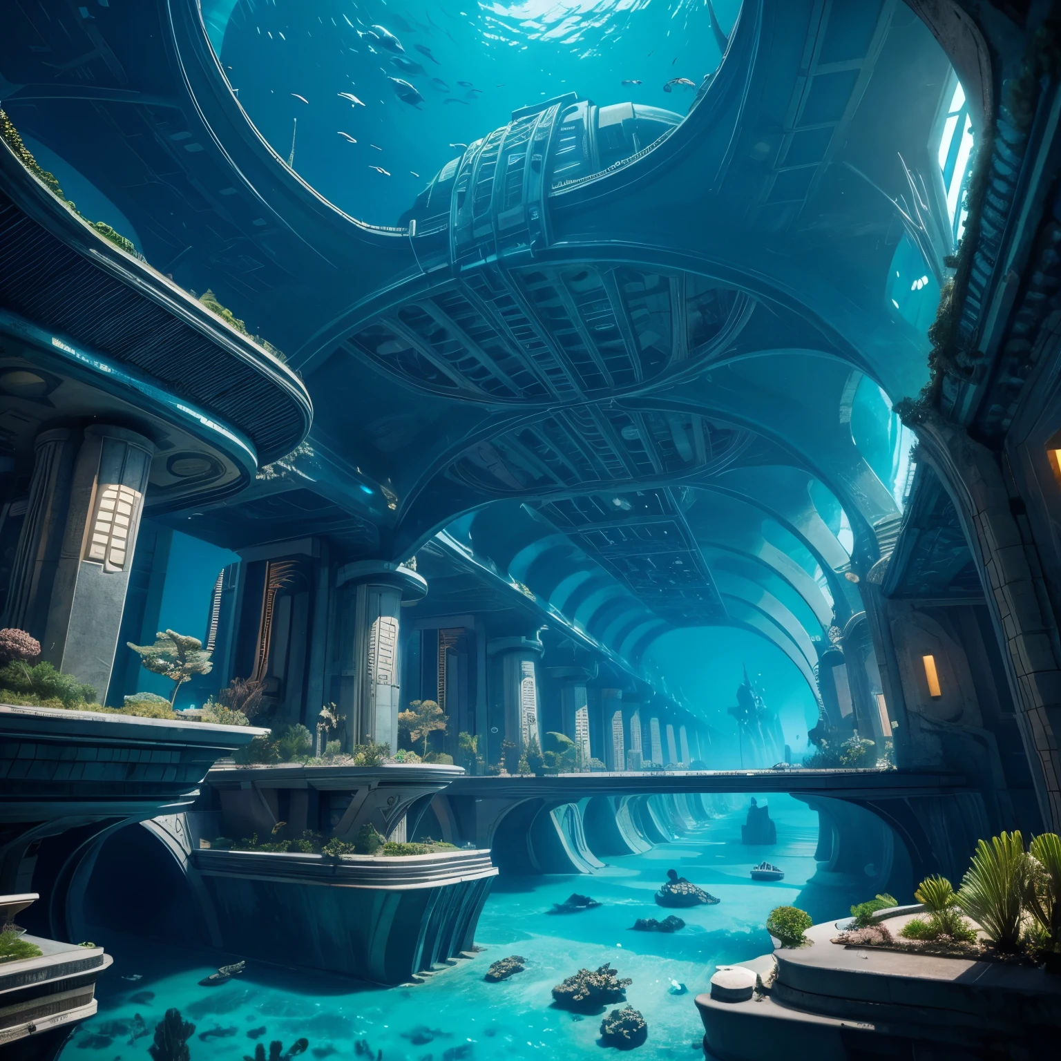 Sci Fi underwater city, Sci Fi AqueDucts, Underwater.