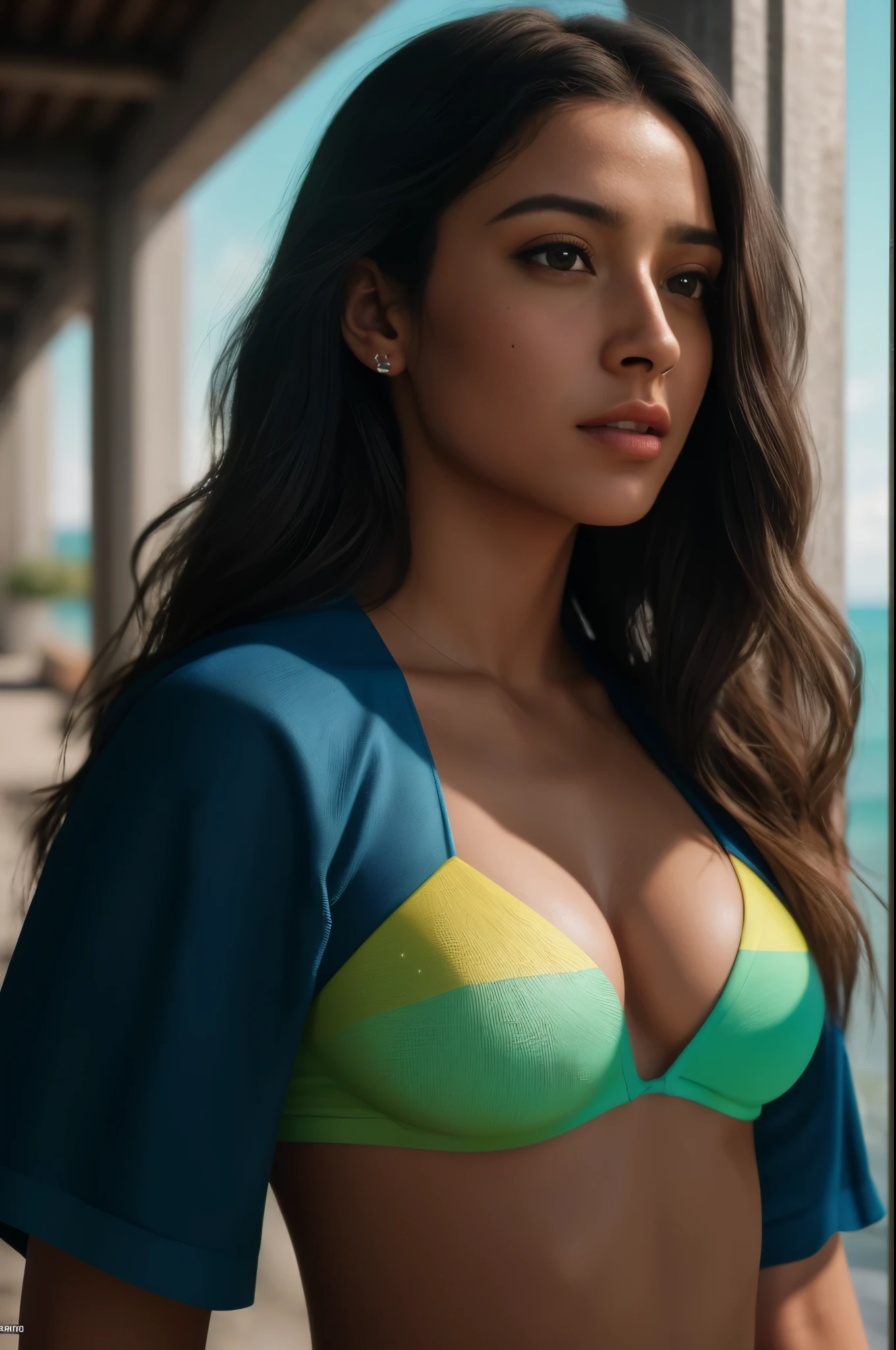 (obra de arte, melhor qualidade), 1 garota, 22 anos de idade, praia, olhando para os espectadores, Cinema sincero RAW, 16mm, filme portra 400 colorido graduado, remarkable color, ultra realistic, Pele Texturizada, notable and detailed students, realistic dull skin noise, visible skin detail, penugem da pele, pele seca, Filmed with a cinema camera, Foto CRU, assunto, 8K uhd, dslr, soft lighting, alta qualidade, film grain, Fujifilm XT3, cinematic color grading, detalhes intrincados, baixo dof, film grain, filme ainda, filme ainda, textura detalhada da pele, (corar:0.5), (arrepio:0.5), Subsurface Dispersion, Efeitos de brilho, Deus, hand drawn, renderizar, 8K, octane rendering, cinema 4d, liquidificador, escuro, 4k ultra detailed atmospheric, cinematic, sharp focus, grande profundidade de campo, obra de arte, cores, 3d octane rendering, 4k, arte conceitual, trends on Artstation, hiperrealista, Vivid cores, extremely detailed CG unity 8K wallpaper, trends at CGSociety, intricado, Alto detalhe, Dramatic