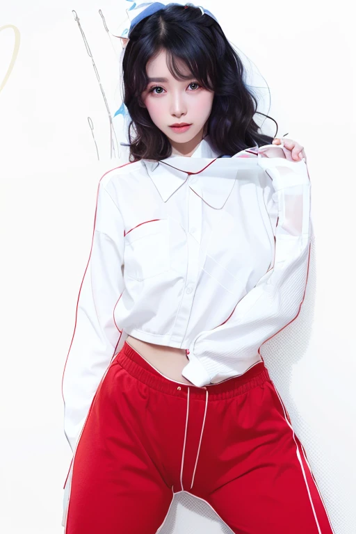 （（The shirt is transparent））、red pants、There is a picture of a woman wearing a white shirt and pants., In Bowater&#39;s art style, Bae Suzy, Fan Bingbing, digital art of an elegant, Inspired by Yanjun Chen, wearing white clothes, art station trends, digital illustration style, [ digital art ]!!, Inspired by Shim Sa-jeong, digital sketch, high quality fan art