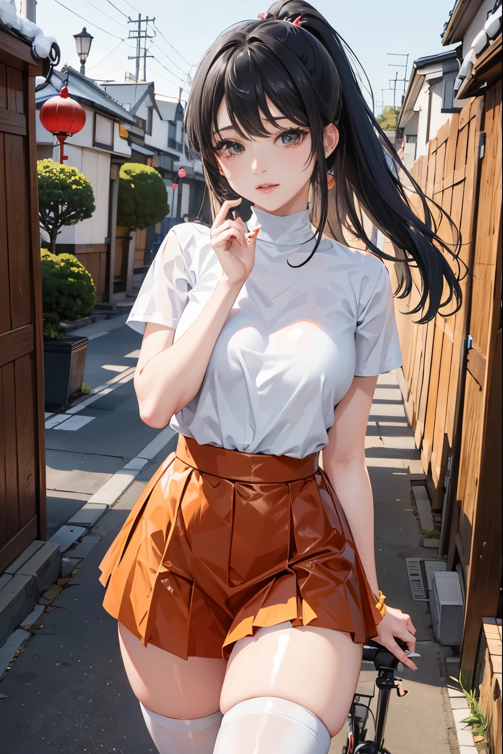 Japan riding a bike,The miniskirt is turning up、white panties、ponytail、beautiful thighs、her knees are up、I can see white pants.、Beautiful panties、beautiful girl、beautiful woman、beautiful woman、con hentai、Beautiful panties、beautiful thighs、beautiful girl、beautiful woman、Happy!!!, , motorcycle,[ realistic pictures ]!!, High resolution,