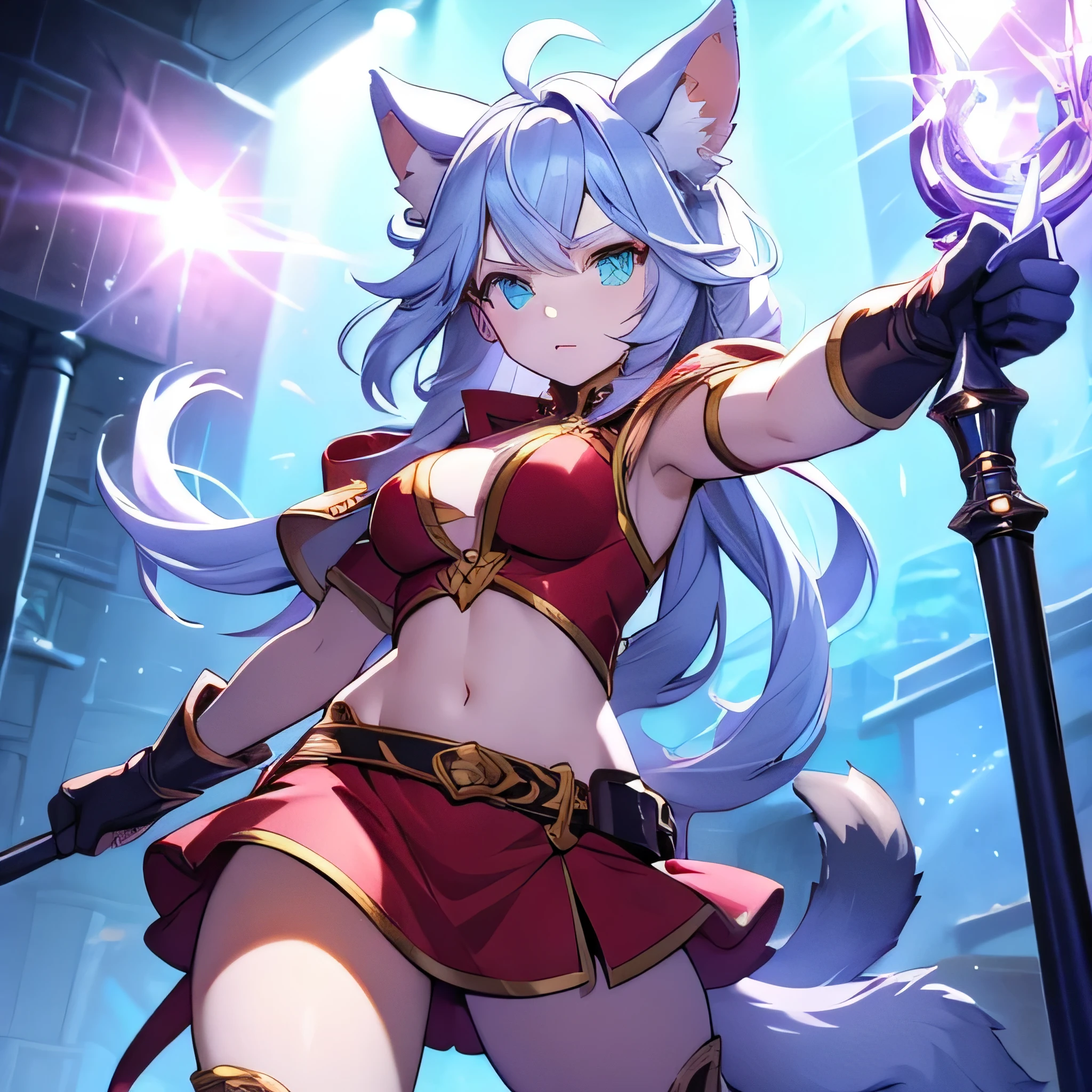 fantasy cat girl fighter battle staff skimpy outfit