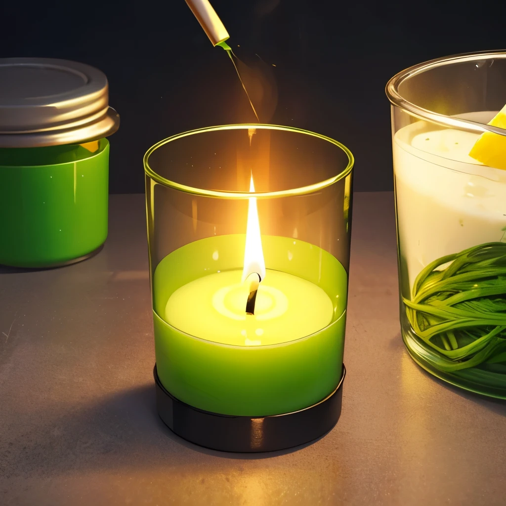 make a color green mosquito repellent candle that just look like coil in flat small container, the container is transparent and non flammable