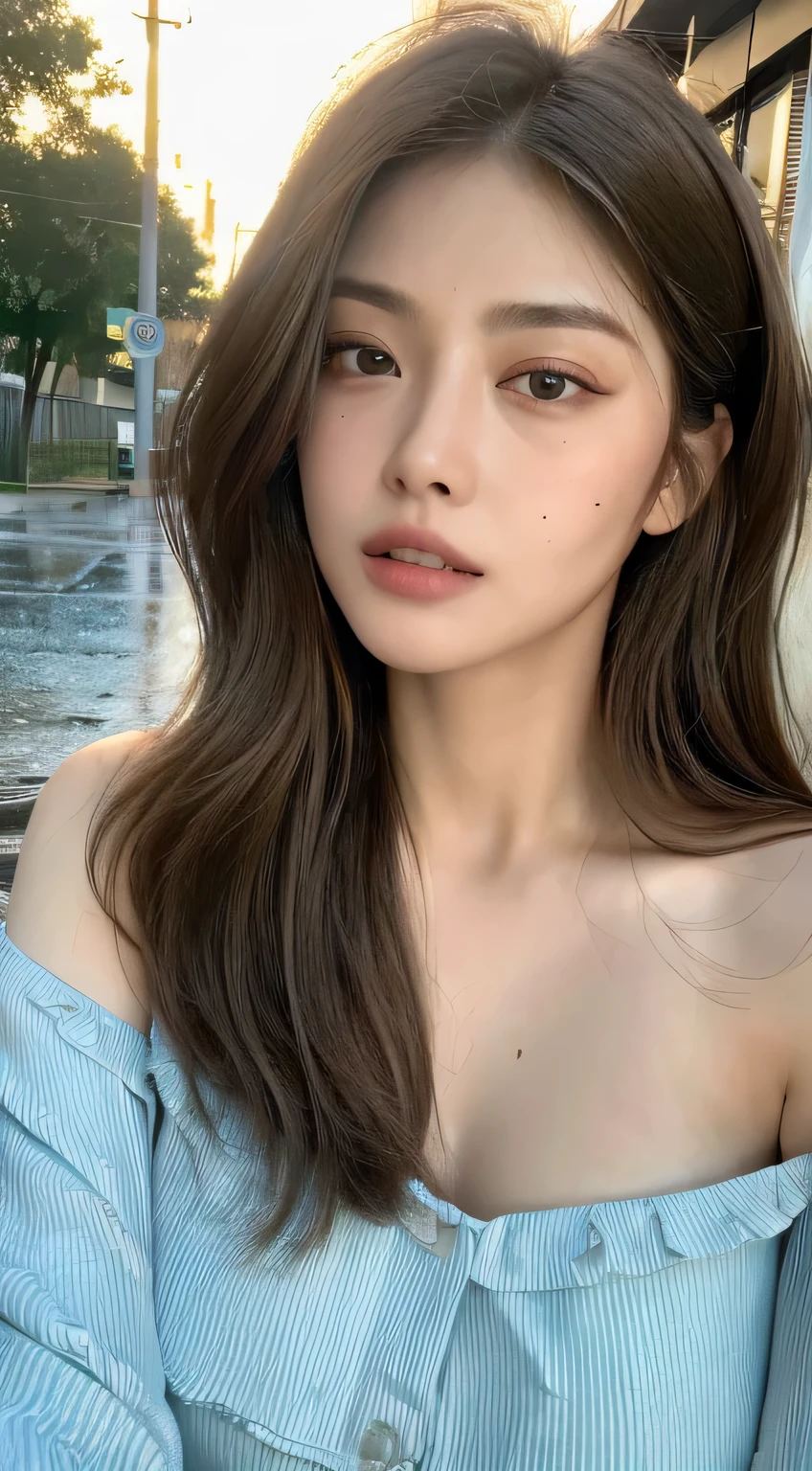 ((highest quality, 8k, masterpiece: 1.3)), concentrate: 1.2, perfect body beauty: 1.4, teeth: 1.2, Huge, (layered haircut: 1.2)), (rain, street: 1.3), bikini, Highly detailed face and skin texture, delicate eyes, double eyelid, whitened skin, long hair, (round face: 1.5)