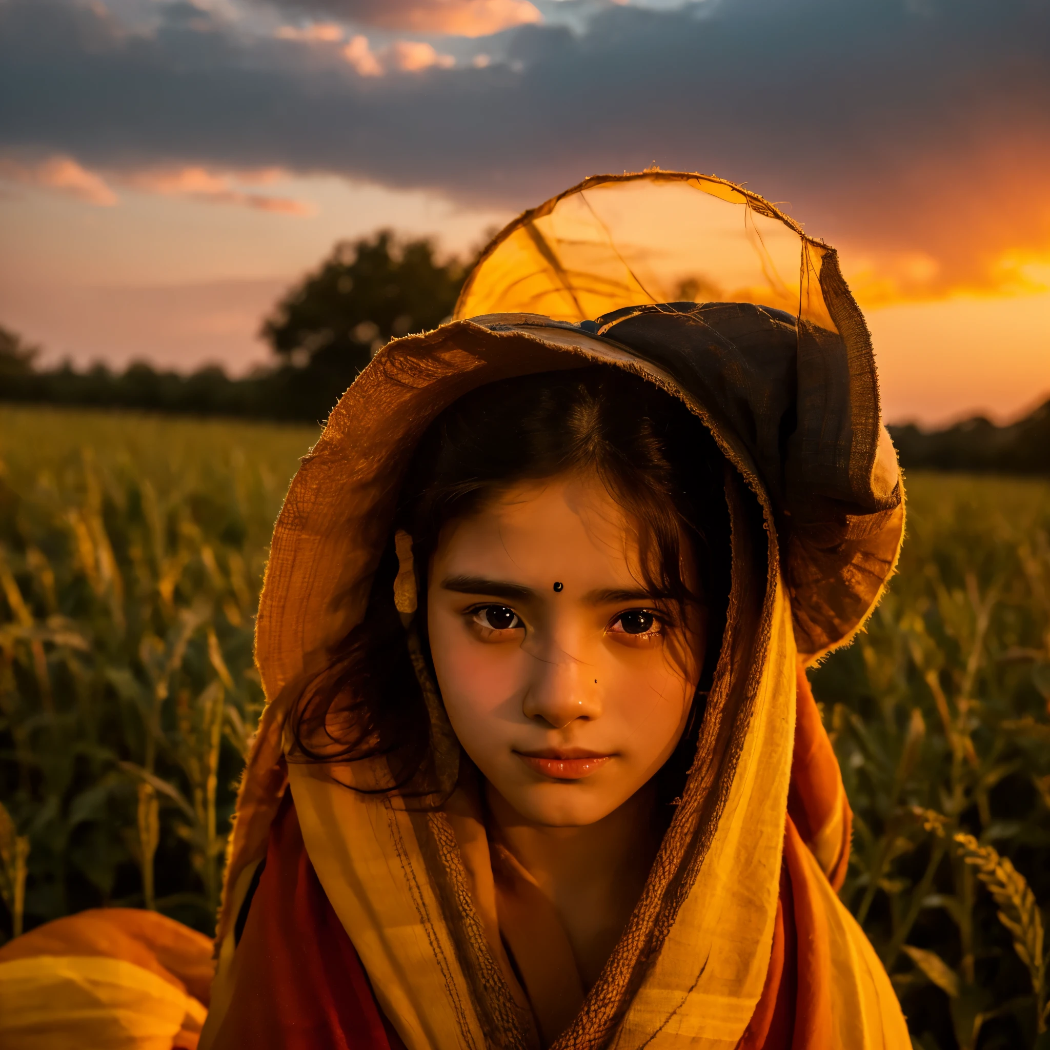 Hidden face pose of a age girl watching sunset tamilian