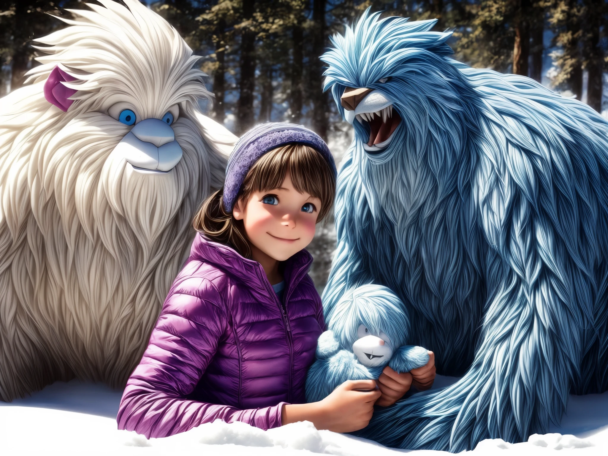 a girl playing with abominable snowman