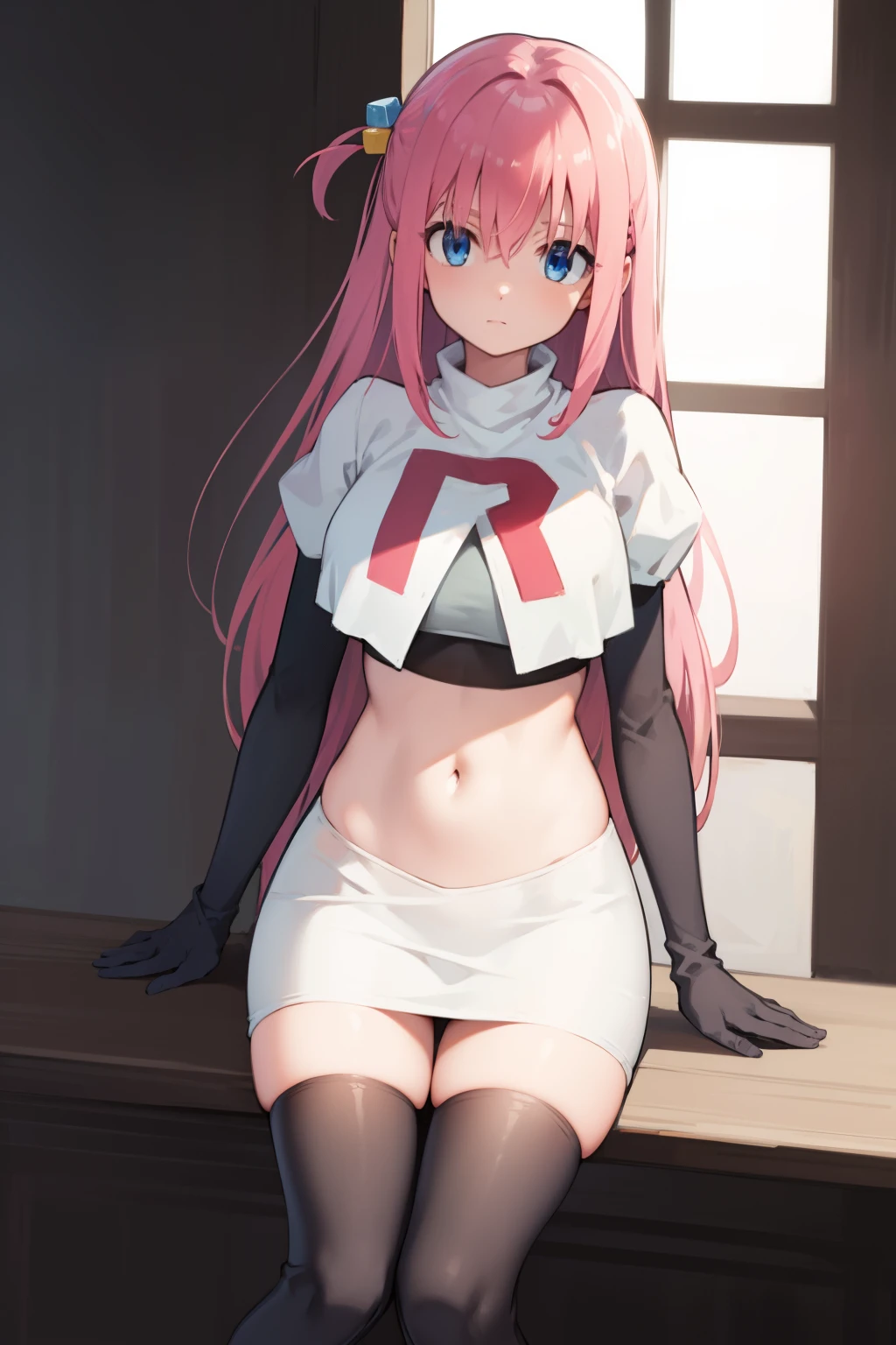 jessie pokemon, solo, team rocket, gloves,( hair slicked back),long hair, jewelry, skirt, navel, thighhighs, earrings, elbow gloves, team rocket uniform, crop top, blue eyes, midriff, black background, belt, black gloves, very long hair, background, smile, black thighhighs, purple hair, looking at viewer, breasts, white skirt, miniskirt,smiling , bedroom, bed, sitting,crossed legs,embarrassed, big tits,show tits, visible tits:1.6, open skirt, open shirt, (shirt lift:1.6),open clothes,show tits, nipples,(( show nipples:1.5)),((show tits:1.5)),(1boy, hetero, penis, sex, underwear, panties), ((vaginal, open mouth, blush)), nude male, ((clothing aside, looking at viewer, pussy hair, pussy, clothed sex)), bed, cowgirl position, ((pussy juice)), ((girl on top,thighs, pov))