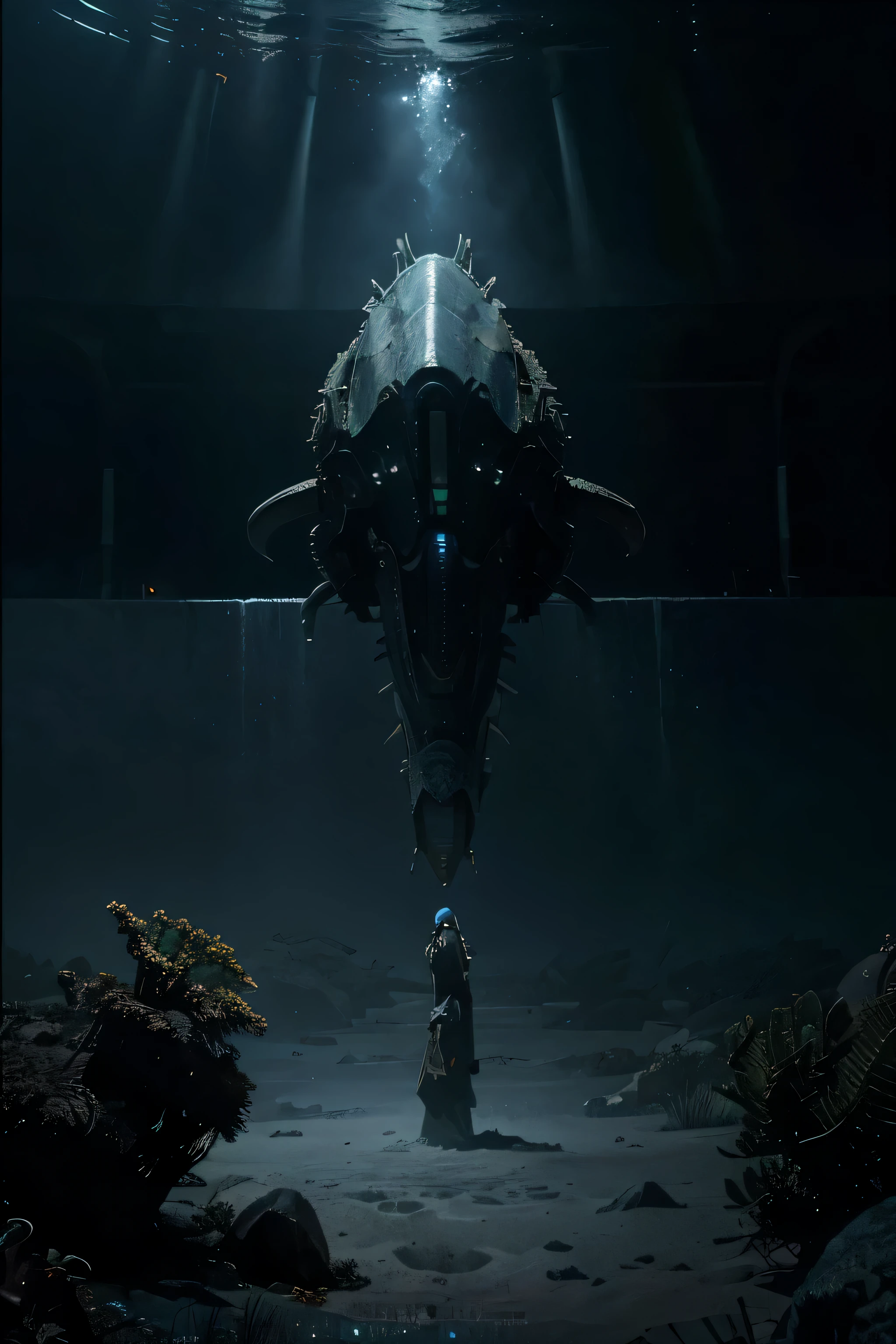 new blockbuster film - The Trench - is a space opera set in the Mariana's Trench that chronicles multiple alien species living in New Atlantis covertly in an effort to stop humanity from destroying themselves and planet Earth in the process, rim lighting, cinematic lighting, IMAX quality visuals, ILM, Weta Digita