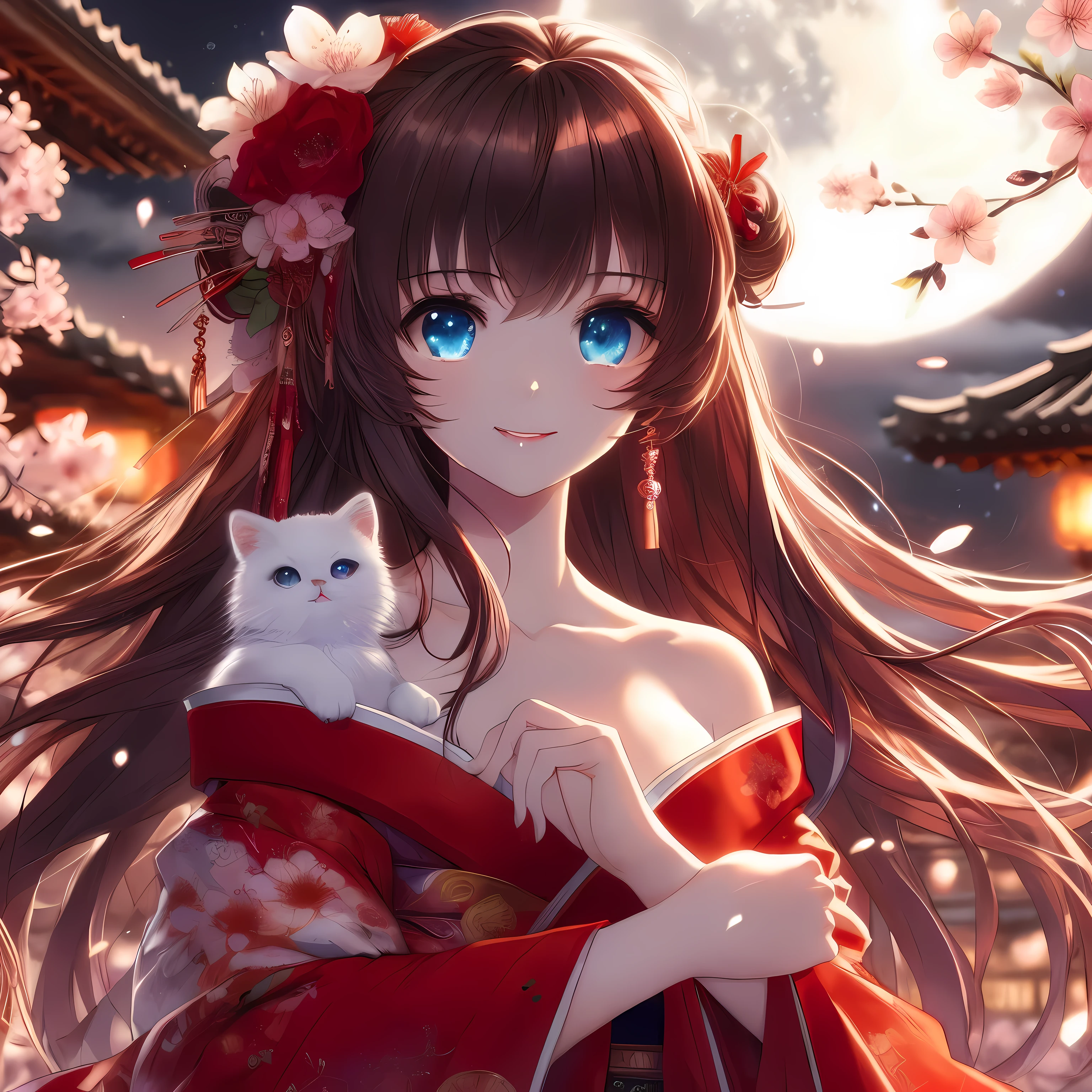 Blue-eyed anime girl holding a white cat in her arms, anime style 4 k, Beautiful anime catgirl, very Beautiful anime cat girl, Anime Art Wallpaper 4k, Anime Art Wallpaper 4k, anime style. 8k, Beautiful anime girl, Animation Art Wallpaper 8k, Beautiful anime, Beautiful anime woman, Beautiful anime portrait, anime wallpaper 4k