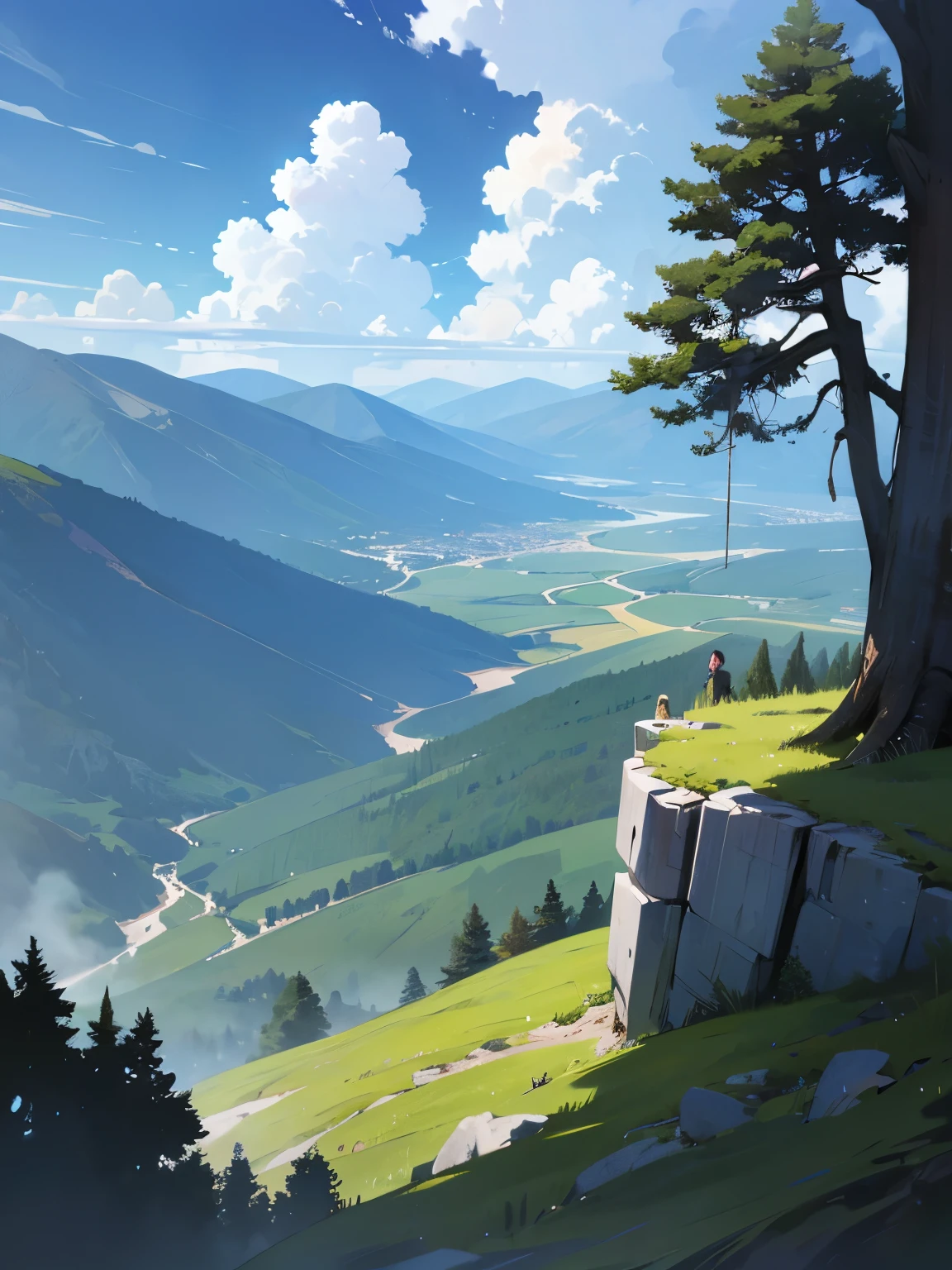 a mountain scene with a forest, outdoors, sky, day, cloud, water, tree, blue sky, no humans, cloudy sky, nature, scenery, rock, landscape, cliff