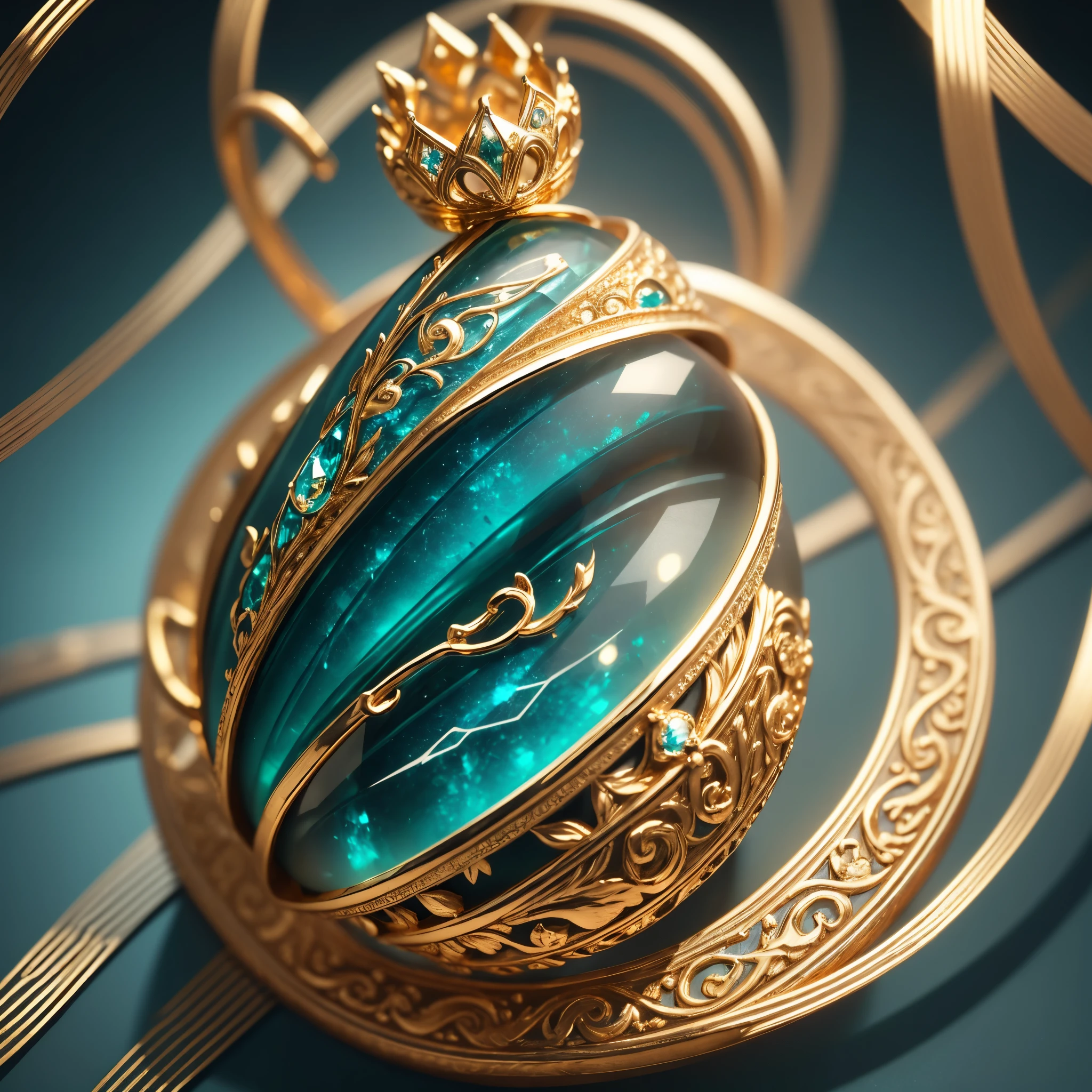 Masterpiece,highest quality,(Nothing but the ring),(No Man),The ring is shaped like a Chinese dragon,Wrapped around the end from beginning to end,Delicate gold ring,The sheen,inverted image,Sparkling blue-green gemstones,Elegant and noble,simple backgound,8k