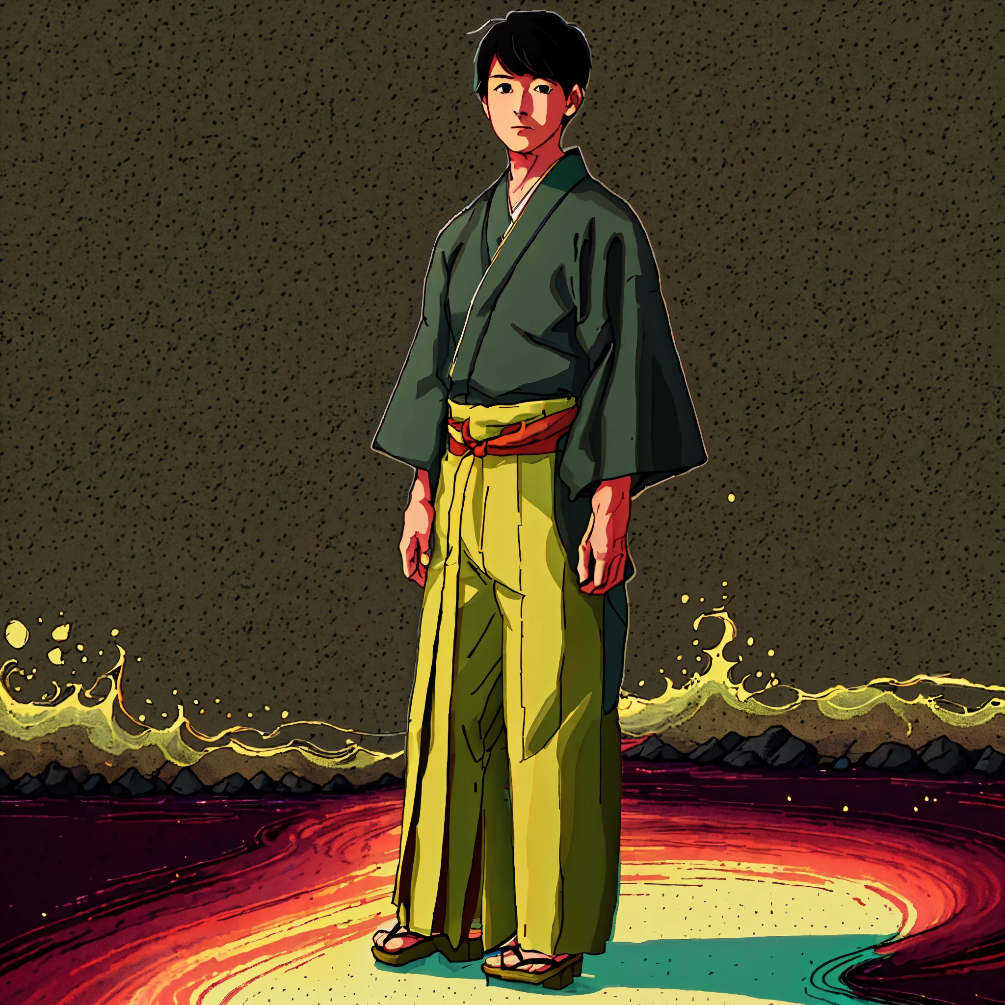 ((highest quality)), ((masterpiece)), (be familiar with), perfect face, whole body, Are standing, めちゃくちゃbe familiar with, ultra high resolution, super detailed, highest quality, juvenile, young man, kimono, Hakama, wearing tabi socks, Wearing geta, black hair, perfectly symmetrical face, highly detailed eyes, perfect hand shape, perfect foot shape, Perfect body balance, 