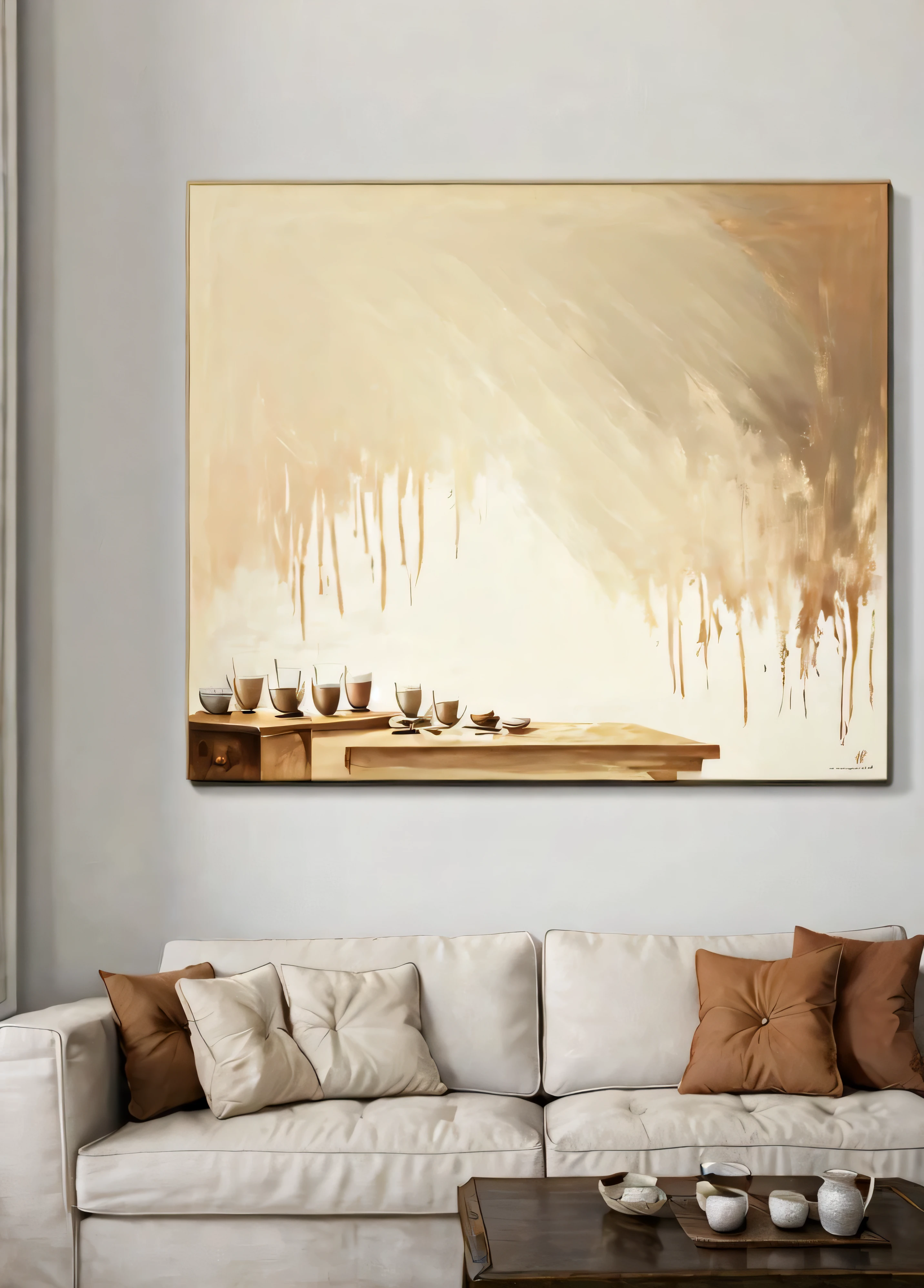 带沙发和咖啡桌的客厅painting, detailed painting, layered dough, textured canvas, canvas art, Detailed dough, painting浮雕, painting, painting风格, high quality, paint mixture, 抽象painting, canvas art print, big canvas art, canvas painting, pop digital art