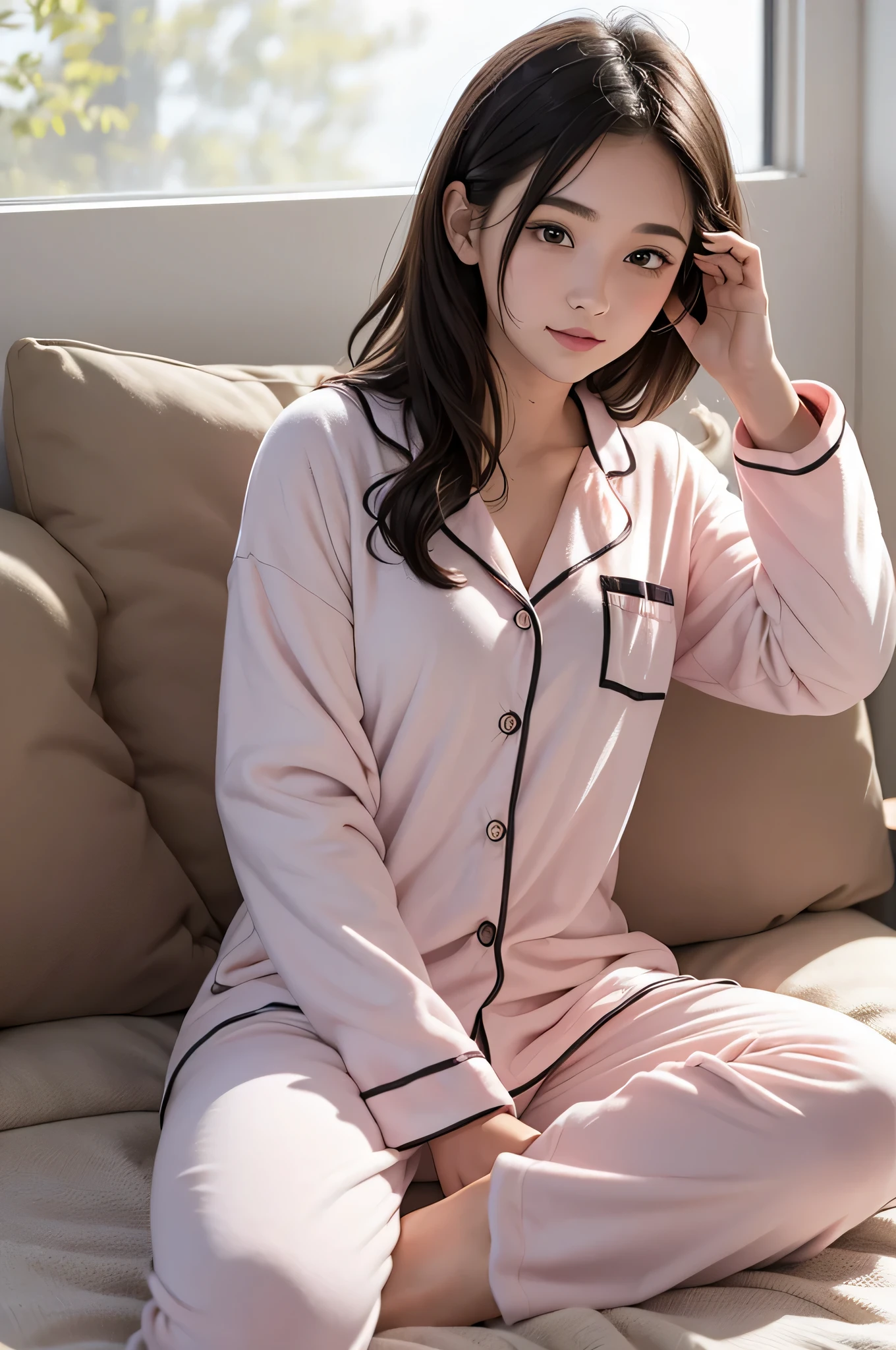 25 year old female college student in pajamas